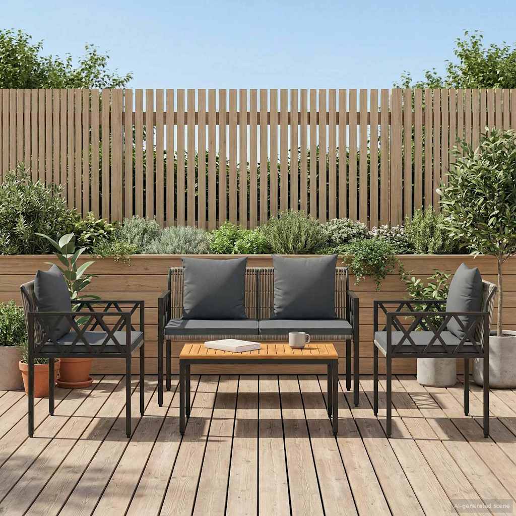 Gartenmöbel-Set 4 stk. Grau und Dunkelgrau Poly-Rattan