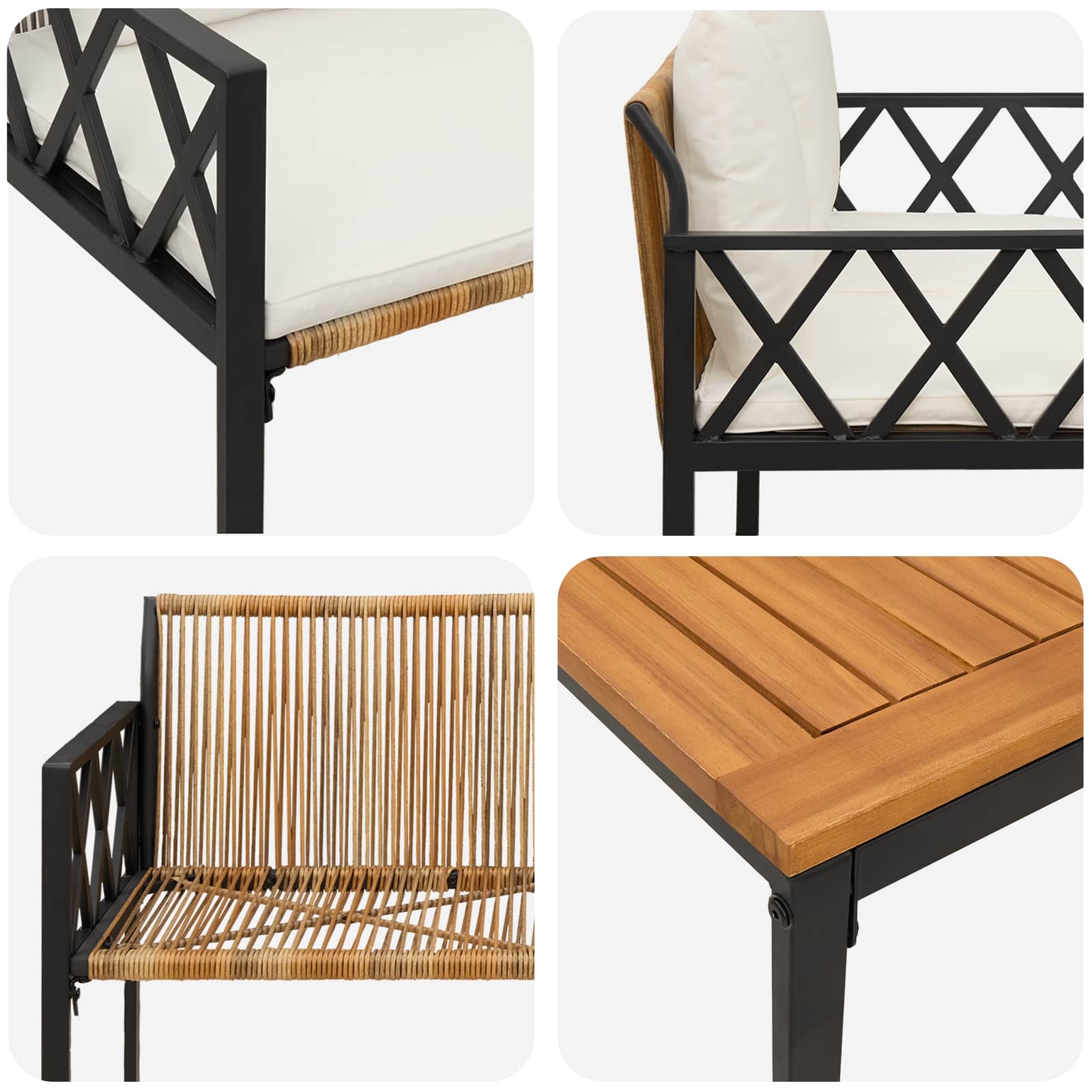 Gartenmöbel-Set 4 Stk. Braun und Creme Weiß Poly-Rattan