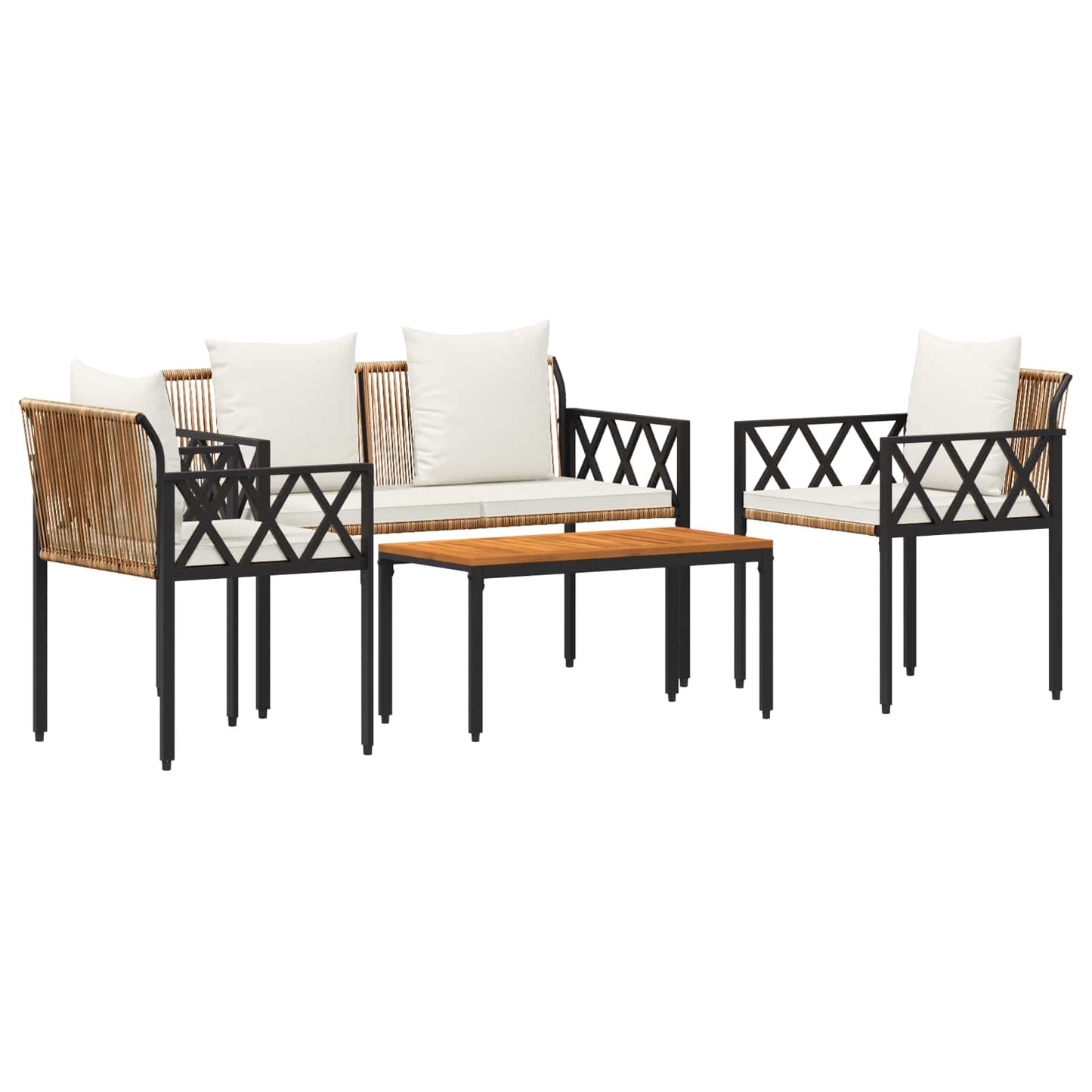 Gartenmöbel-Set 4 stk. Braun und Creme Weiß Poly-Rattan