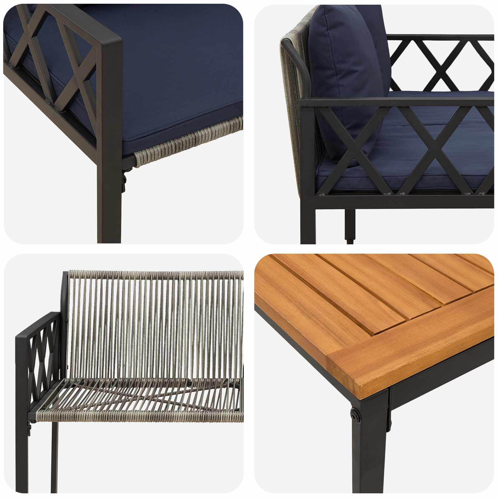 Gartenmöbel-Set 4 stk. Grau und Marineblau Poly-Rattan