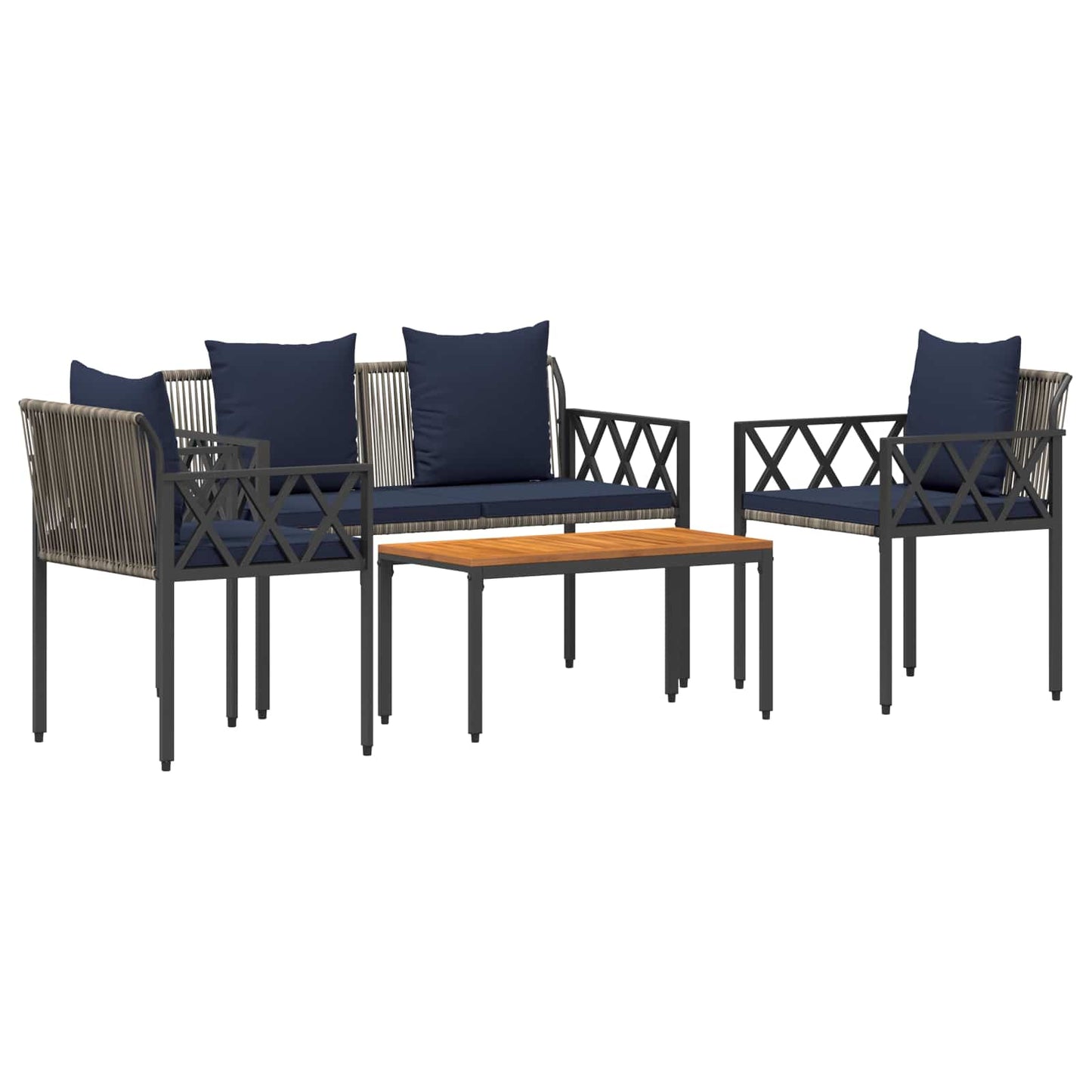 Gartenmöbel-Set 4 stk. Grau und Marineblau Poly-Rattan