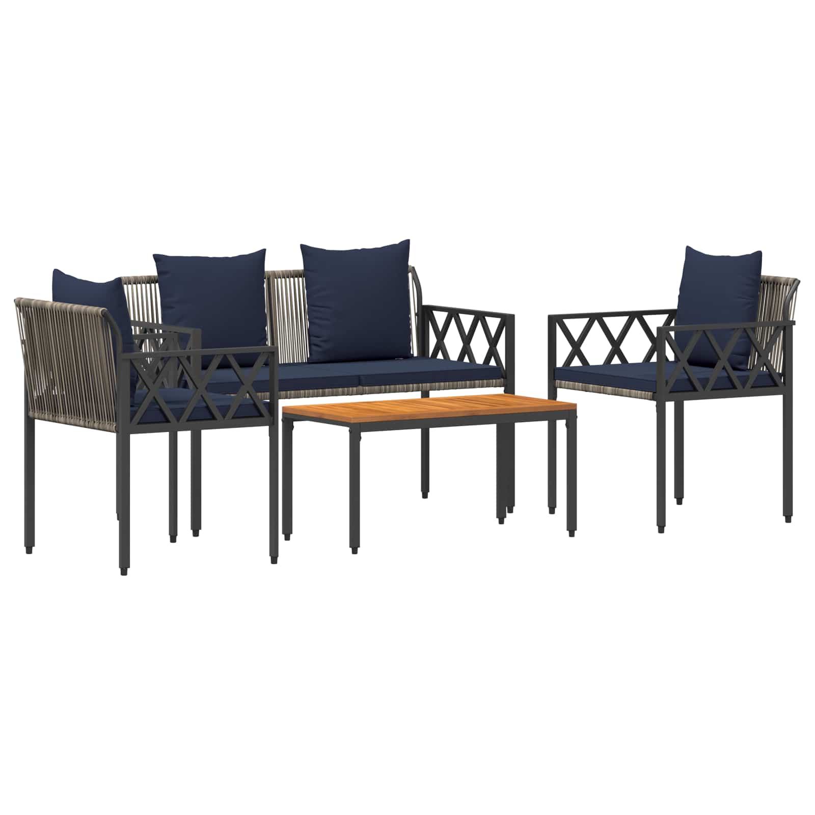 Gartenmöbel-Set 4 stk. Grau und Marineblau Poly-Rattan
