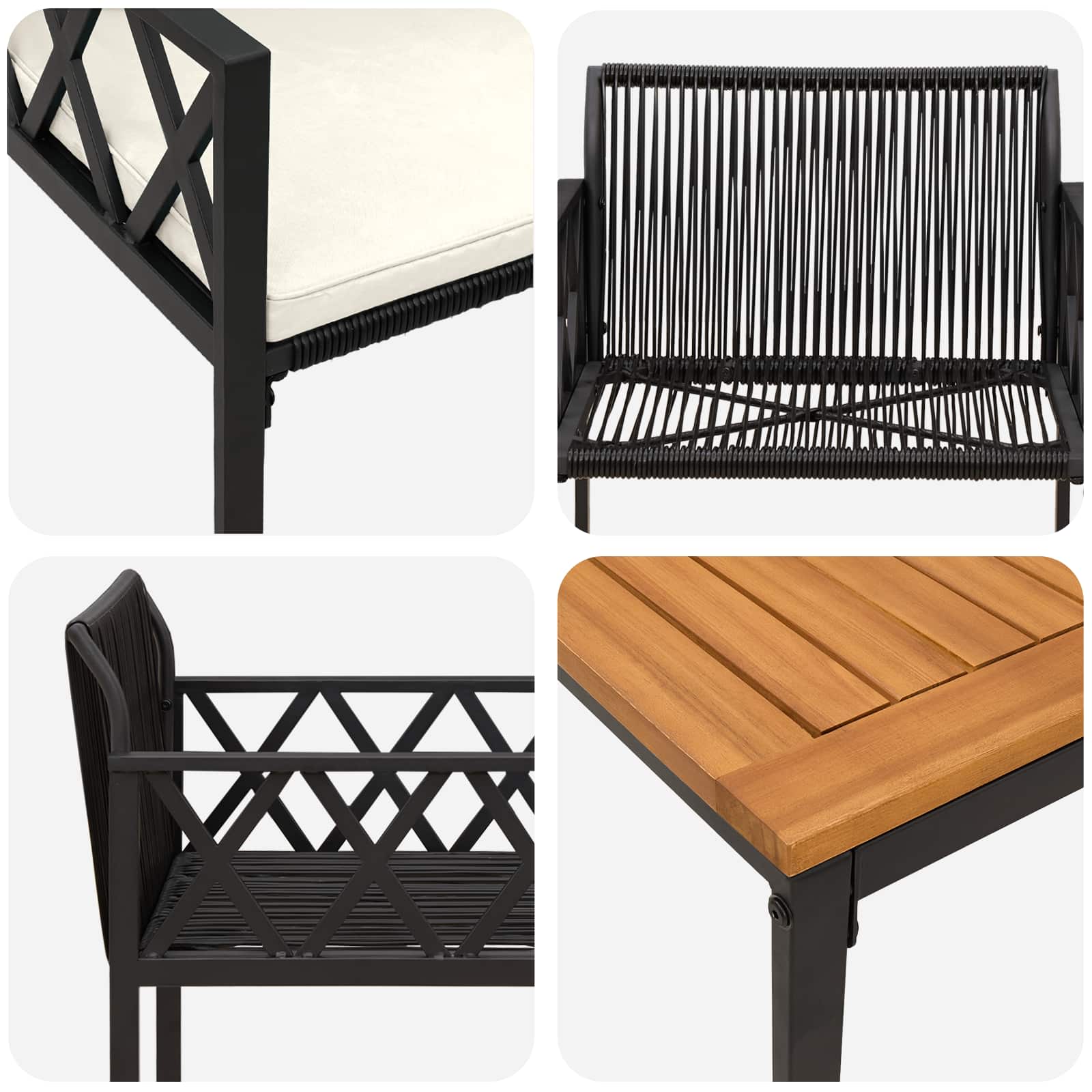 Gartenmöbel-Set 3 Stk. Schwarz und Cremeweiß Poly-Rattan