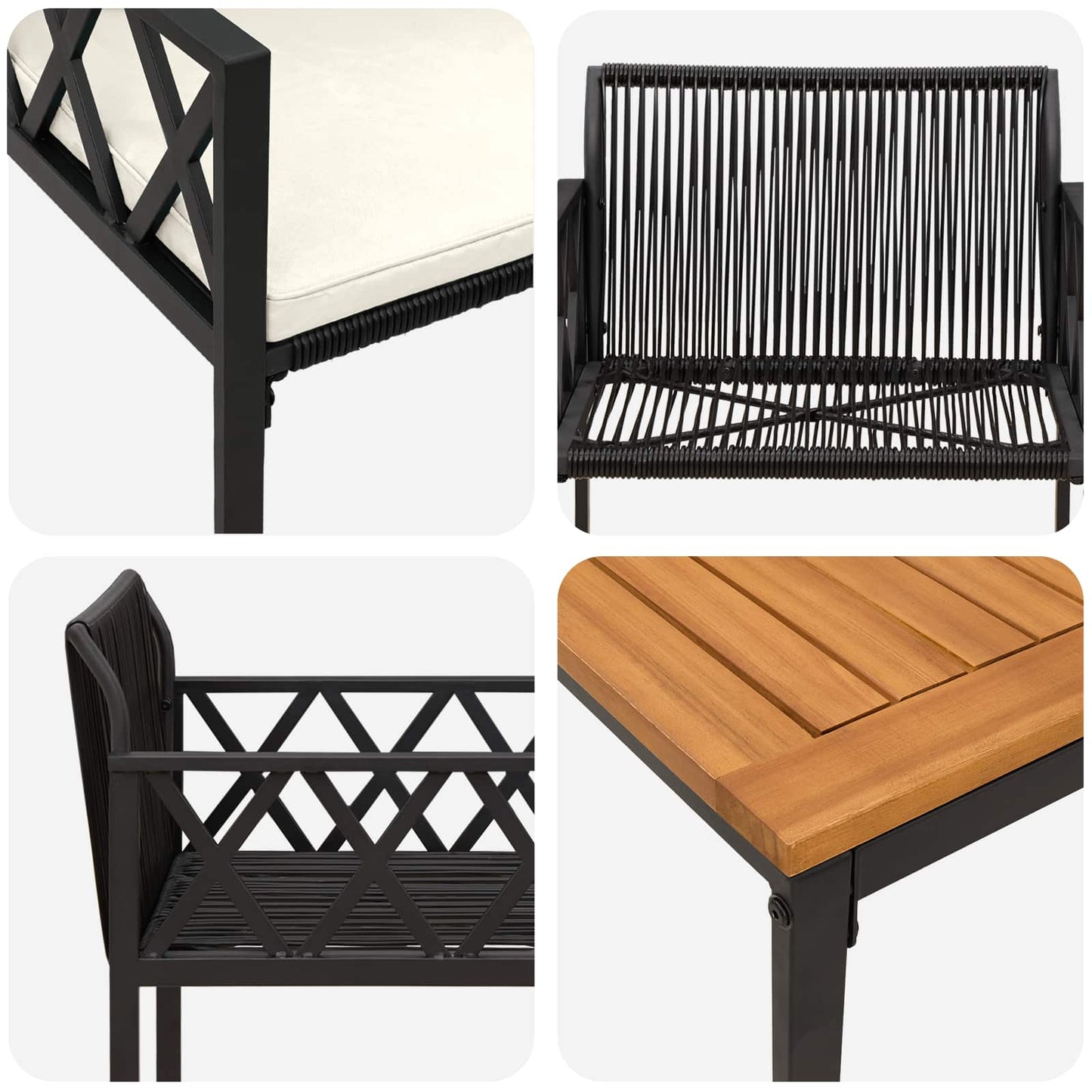Gartenmöbel-Set 3 stk. Schwarz und Cremeweiß Poly-Rattan