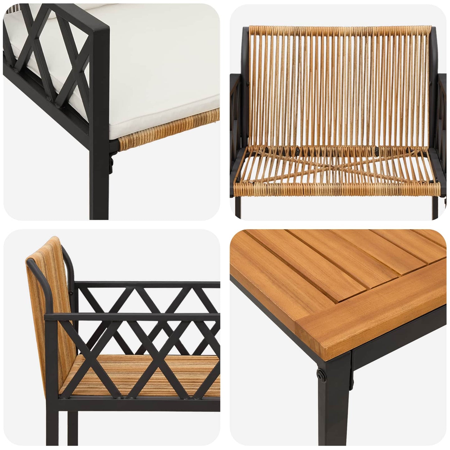 Gartenmöbel-Set 3 Stk. Braun und Creme Weiß Poly-Rattan