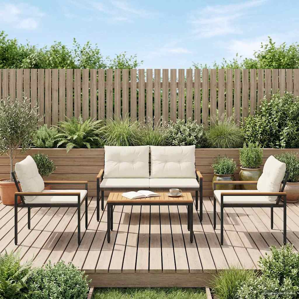 Gartenmöbel-Set 4 Stk. Cremeweiß Poly-Rattan