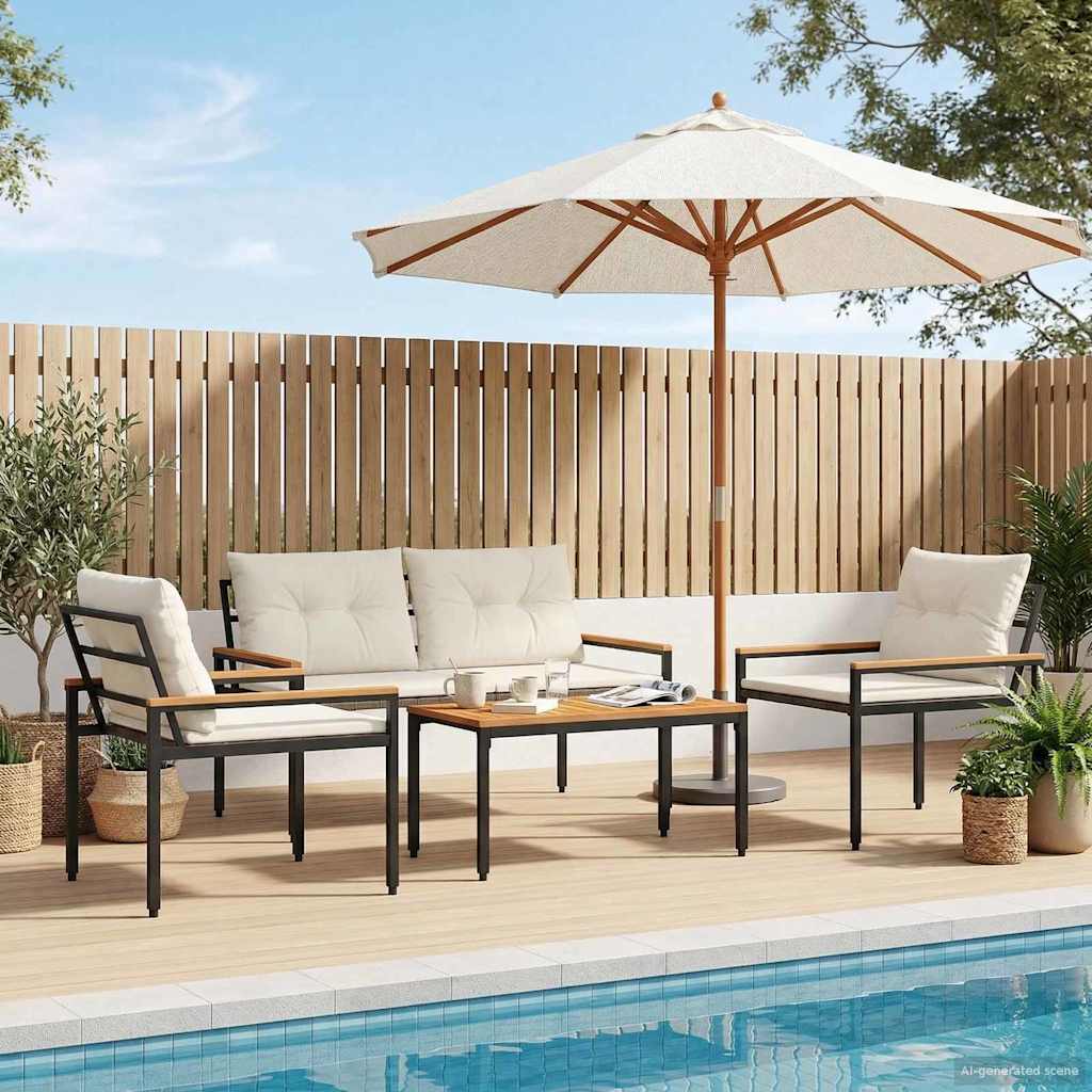 Gartenmöbel-Set 4 Stk. Cremeweiß Poly-Rattan