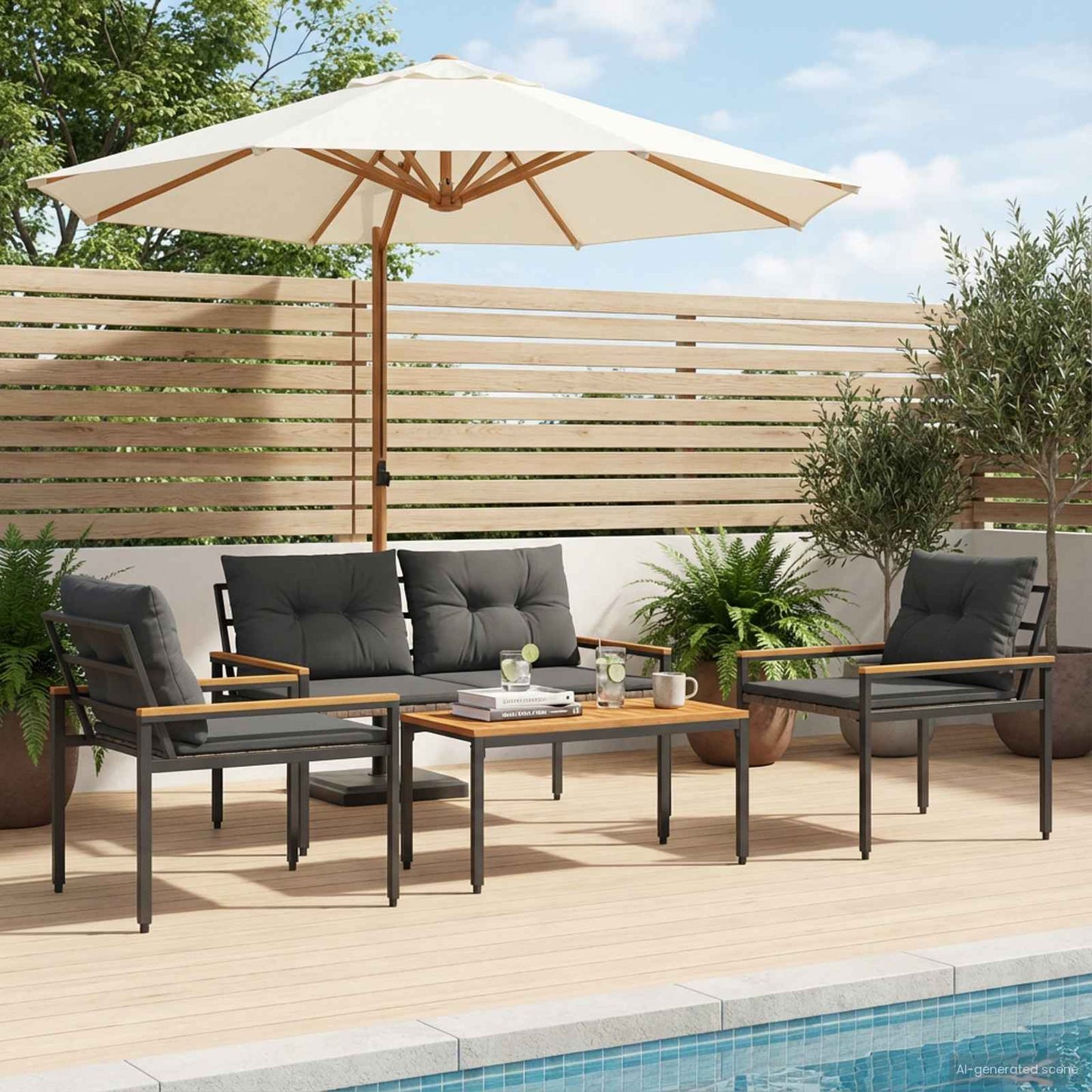Gartenmöbel-Set 4 Stk. Dunkelgrau Poly-Rattan