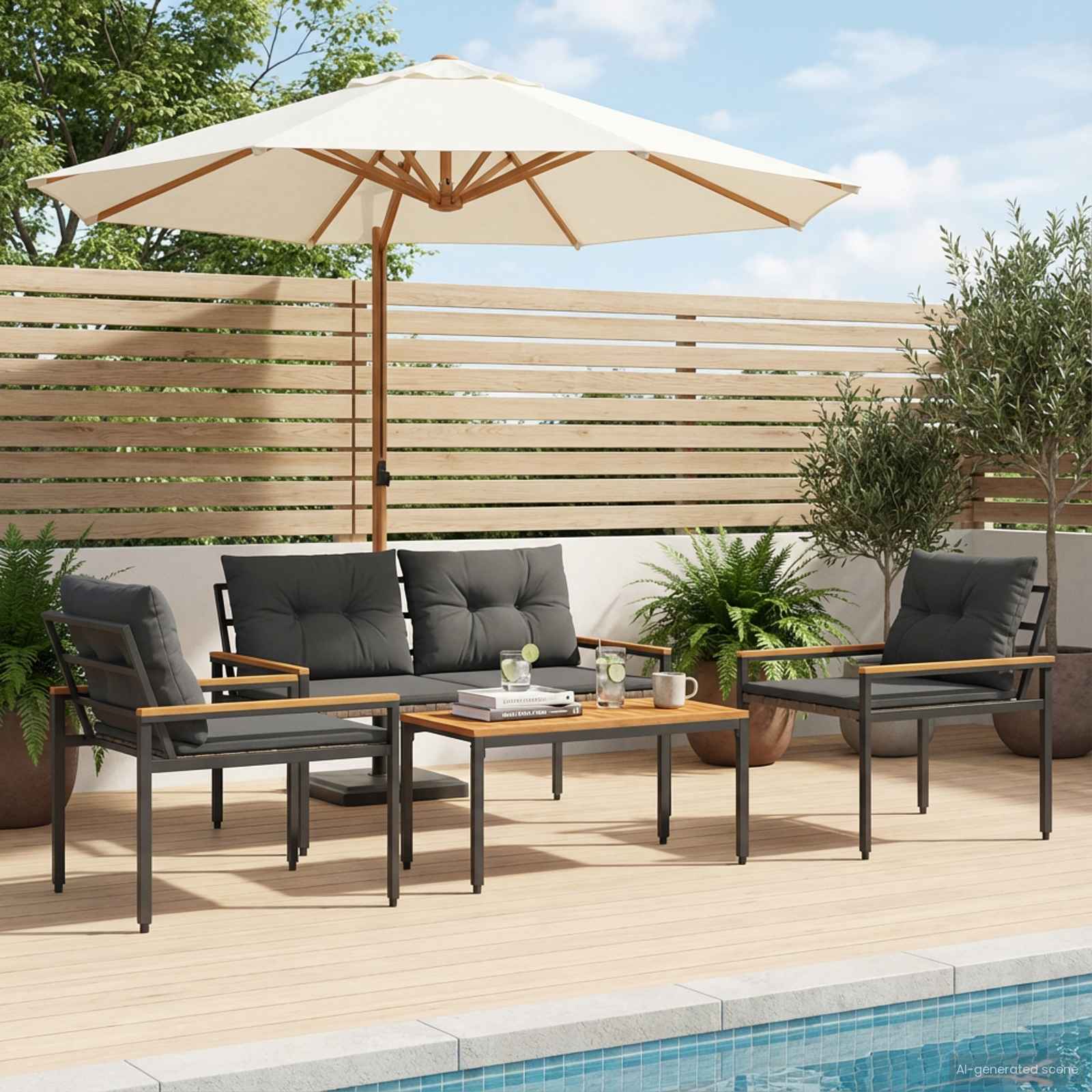 Gartenmöbel-Set 4 stk. Dunkelgrau Poly-Rattan
