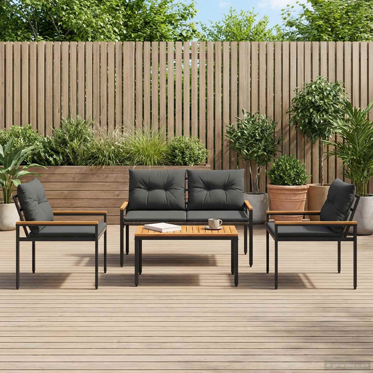Gartenmöbel-Set 4 stk. Dunkelgrau Poly-Rattan