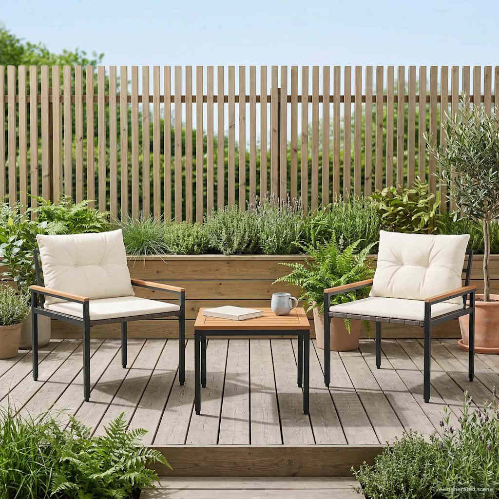 Gartenmöbel-Set 3 Stk. Cremeweiß Poly-Rattan