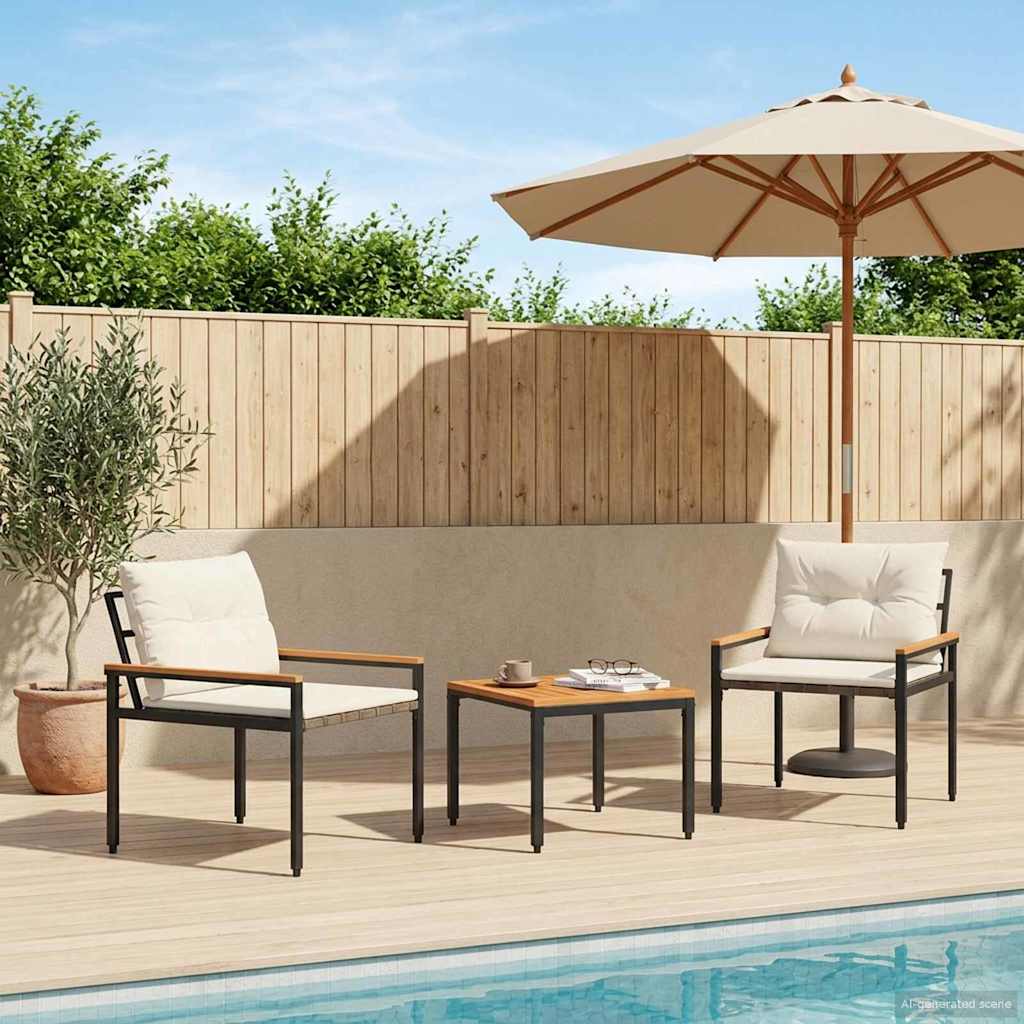 Gartenmöbel-Set 3 Stk. Cremeweiß Poly-Rattan