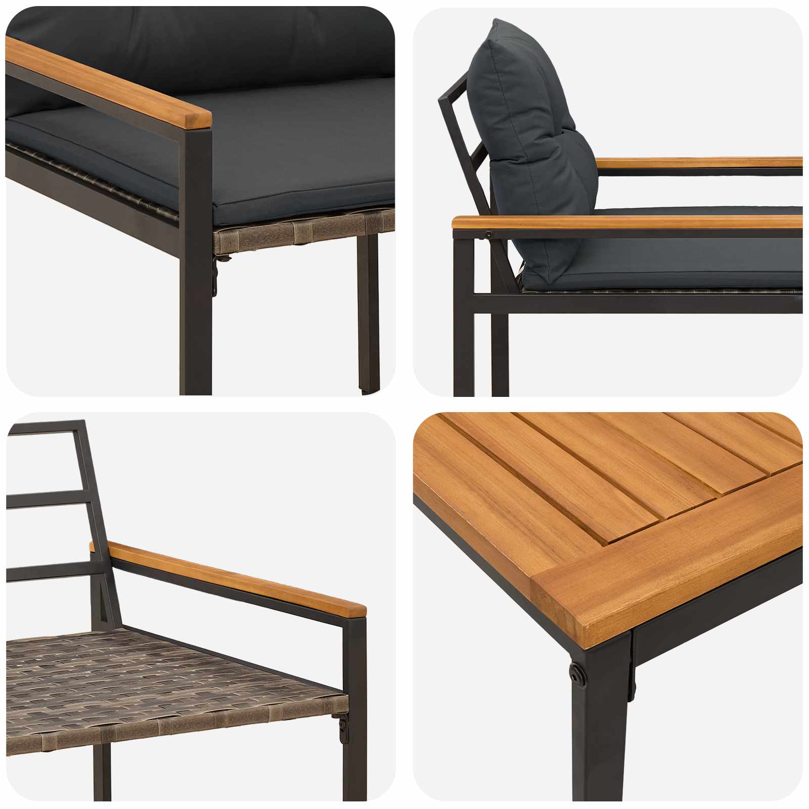 Gartenmöbel-Set 3 stk. Dunkelgrau Poly-Rattan