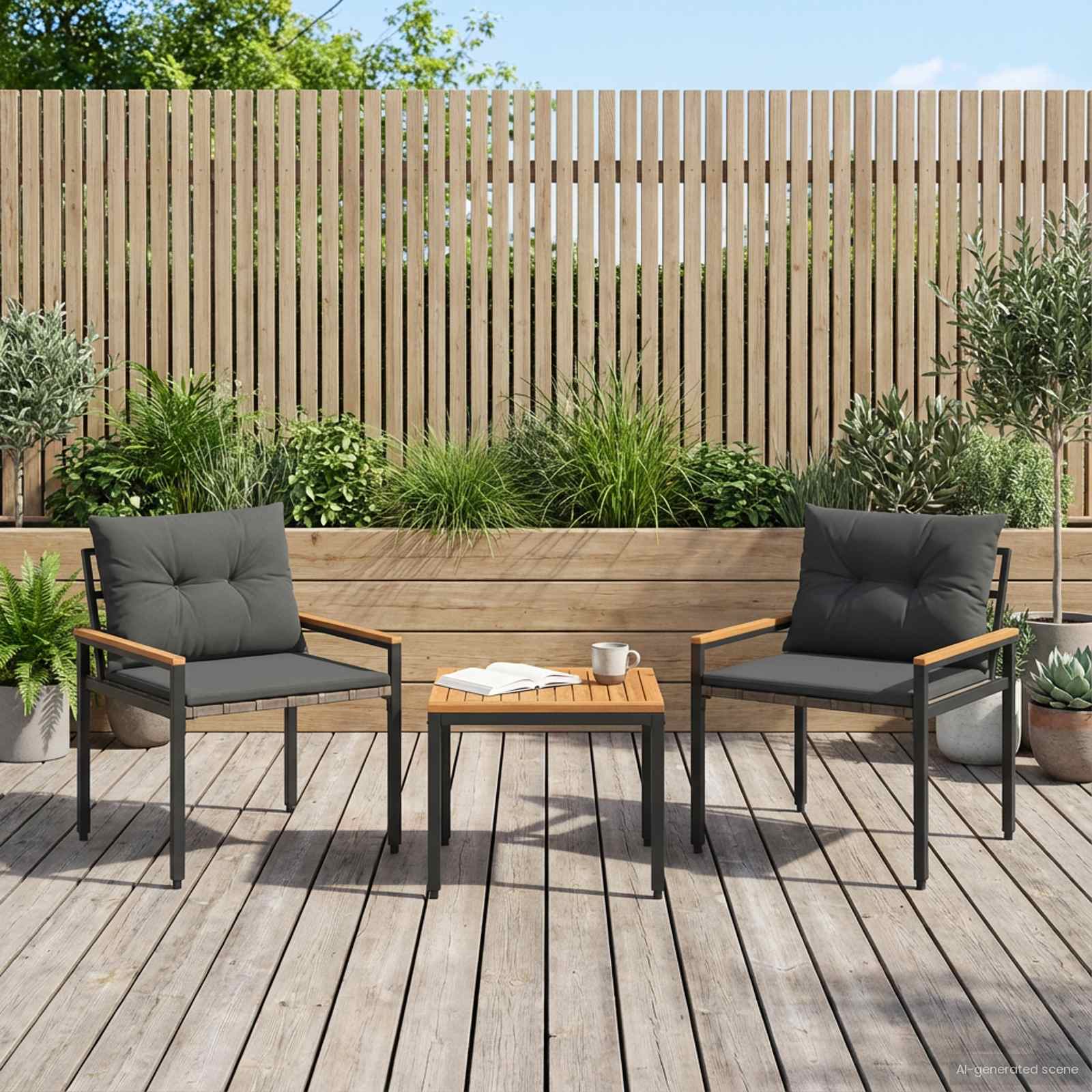 Gartenmöbel-Set 3 Stk. Dunkelgrau Poly-Rattan