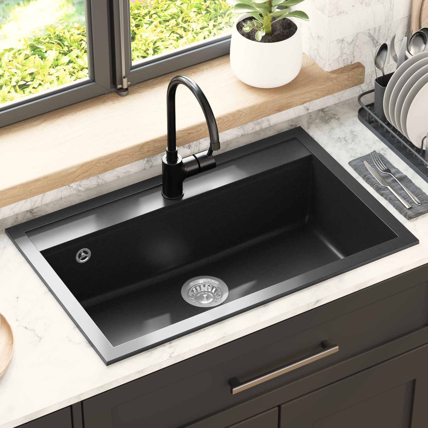Waschbecken Granit 795 x 505 mm Schwarz