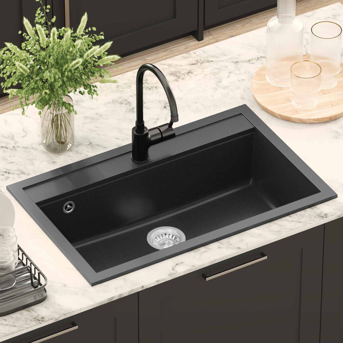Waschbecken Granit 795 x 505 mm Schwarz