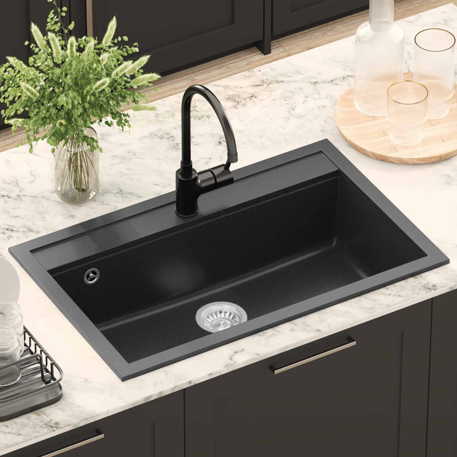 Waschbecken Granit 795 x 505 mm Schwarz