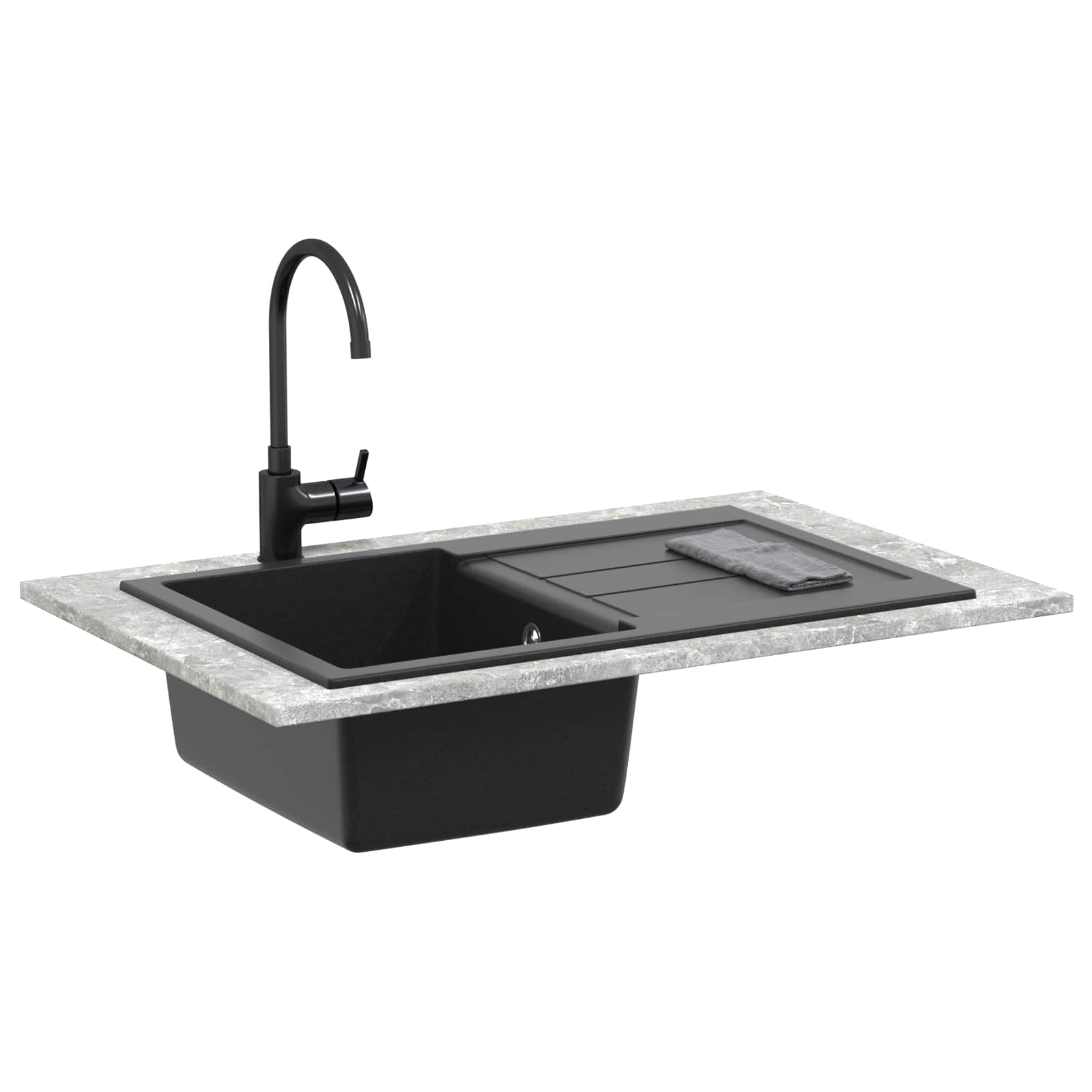 Waschbecken Schwarz 780 x 500 mm 80% Quarz und 20% Harz