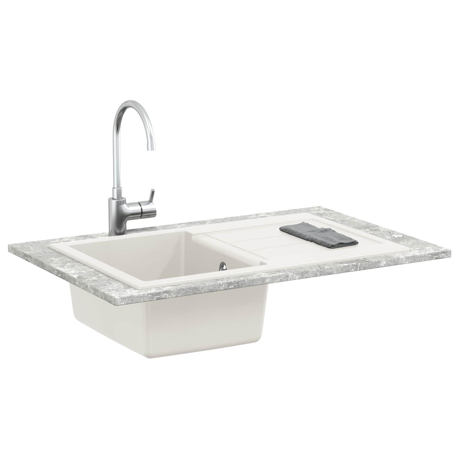 Waschbecken Weiß 780 x 500 mm 80% Quarz und 20% Harz