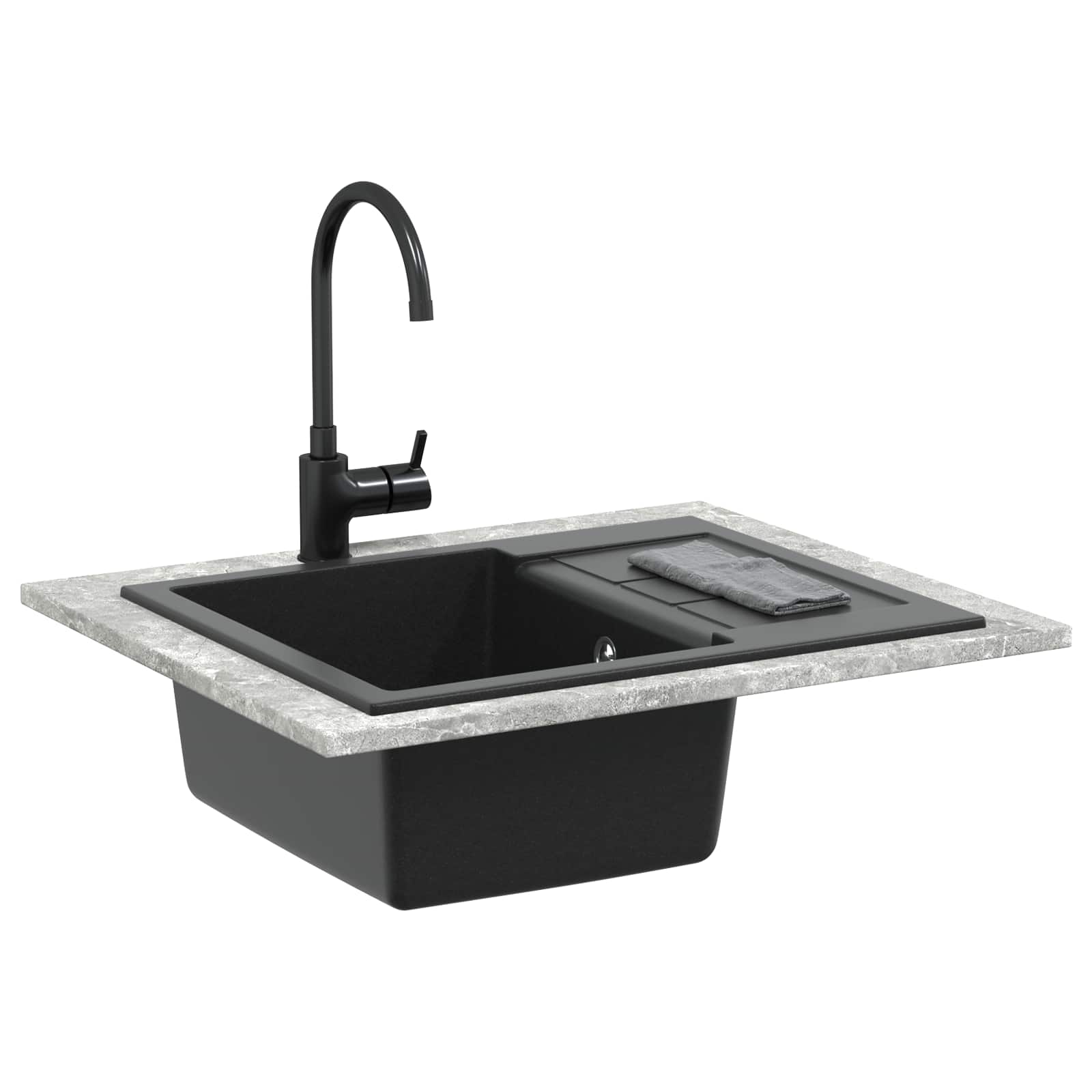 Waschbecken Schwarz 620 x 500 mm 80% Quarz und 20% Harz