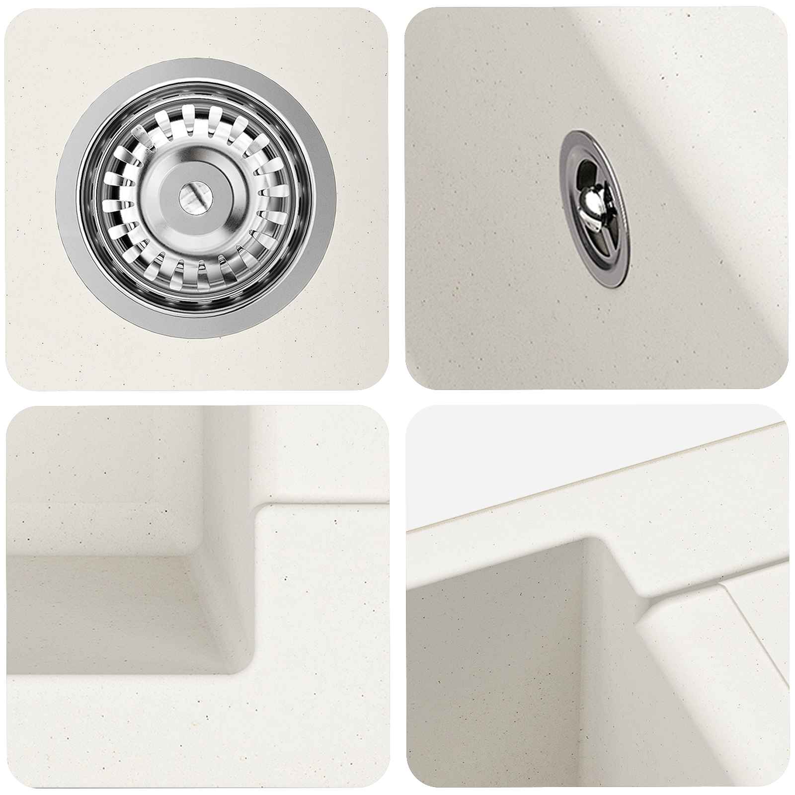 Waschbecken Weiß 620 x 500 mm 80% Quarz und 20% Harz
