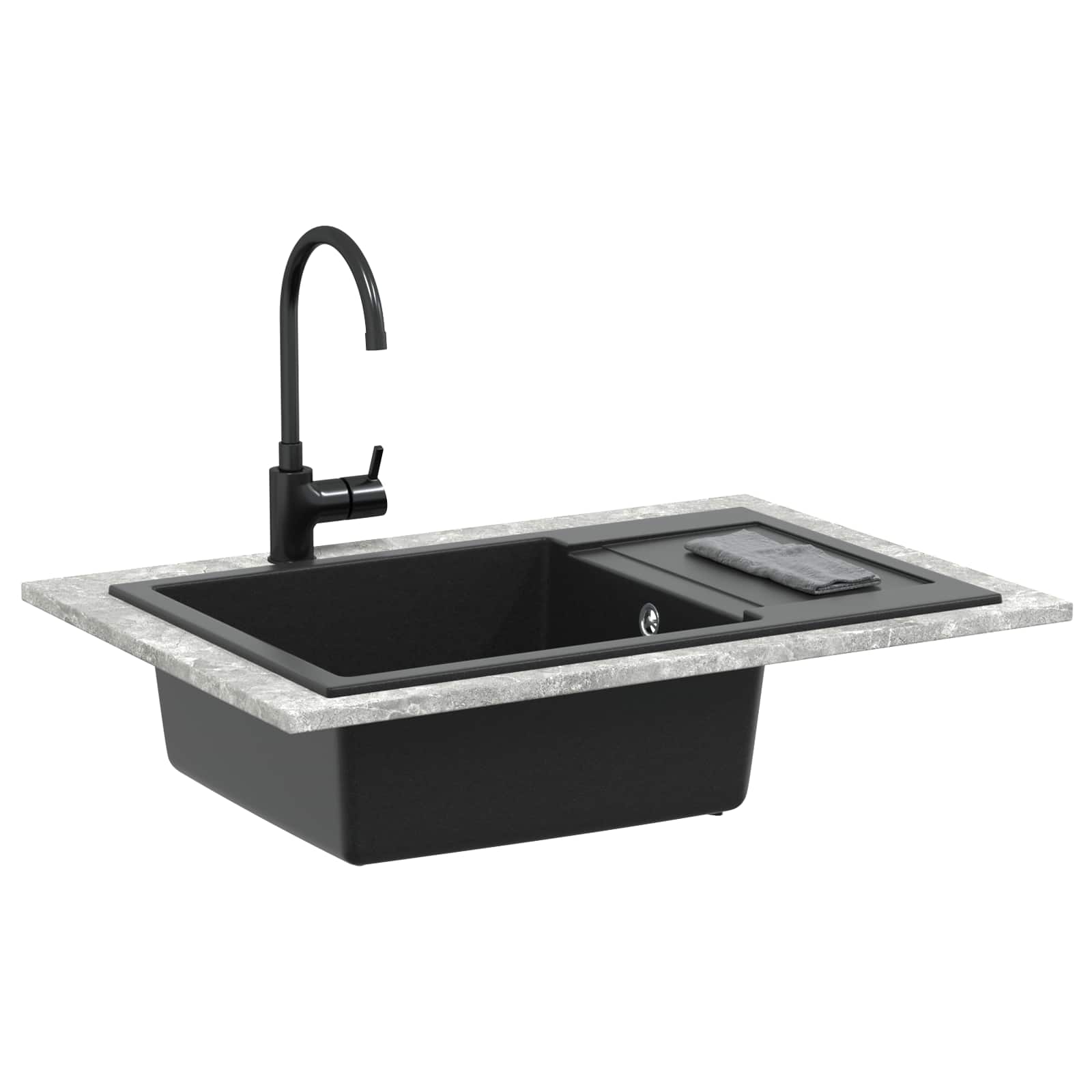 Waschbecken Schwarz 780 x 500 mm 80% Quarz und 20% Harz
