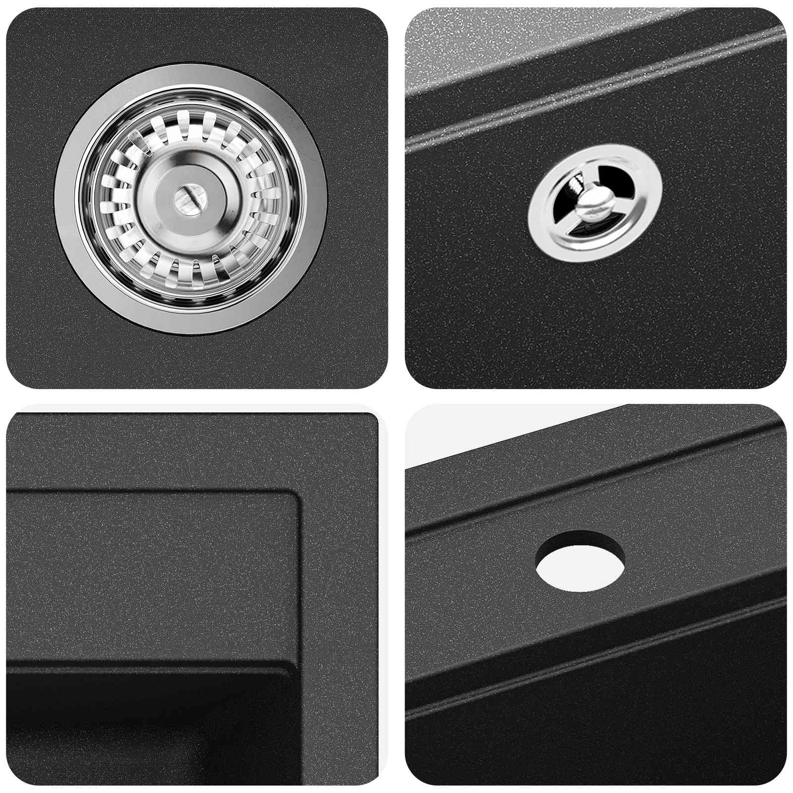 Waschbecken 80% Quarz und 20% Harz 470 x 440 mm Schwarz
