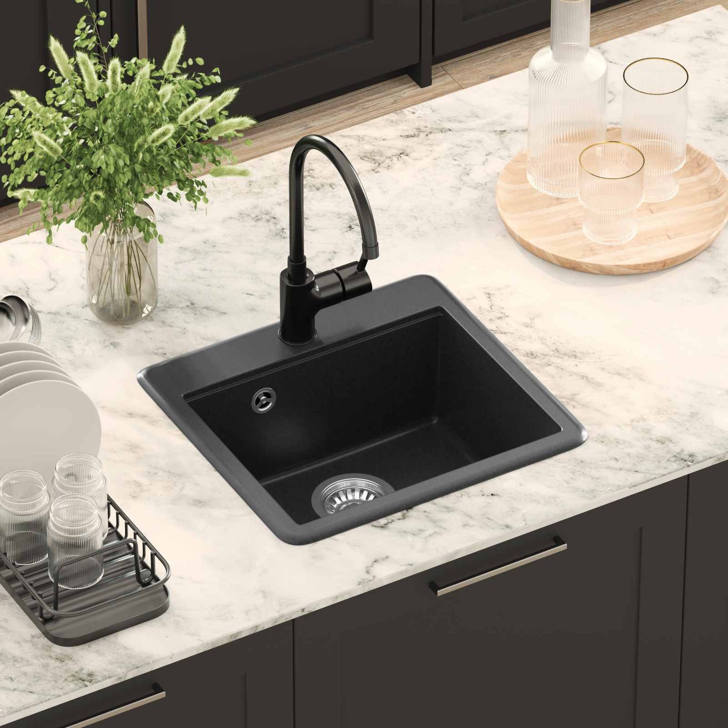 Waschbecken 80% Quarz und 20% Harz 470 x 440 mm Schwarz