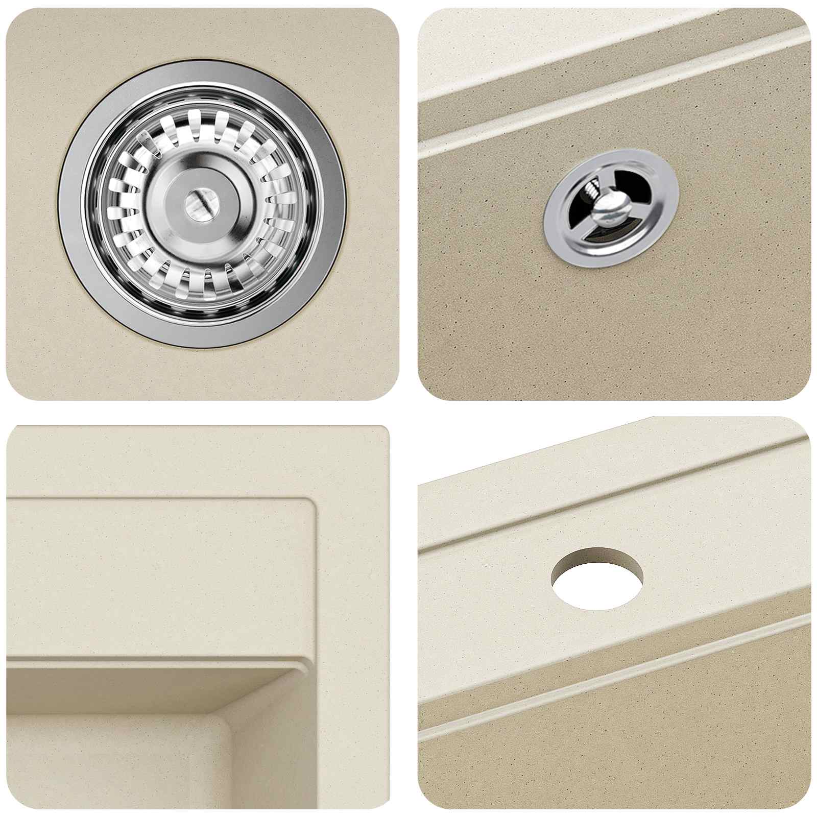 Waschbecken 80% Quarz und 20% Harz 470 x 440 mm Beige