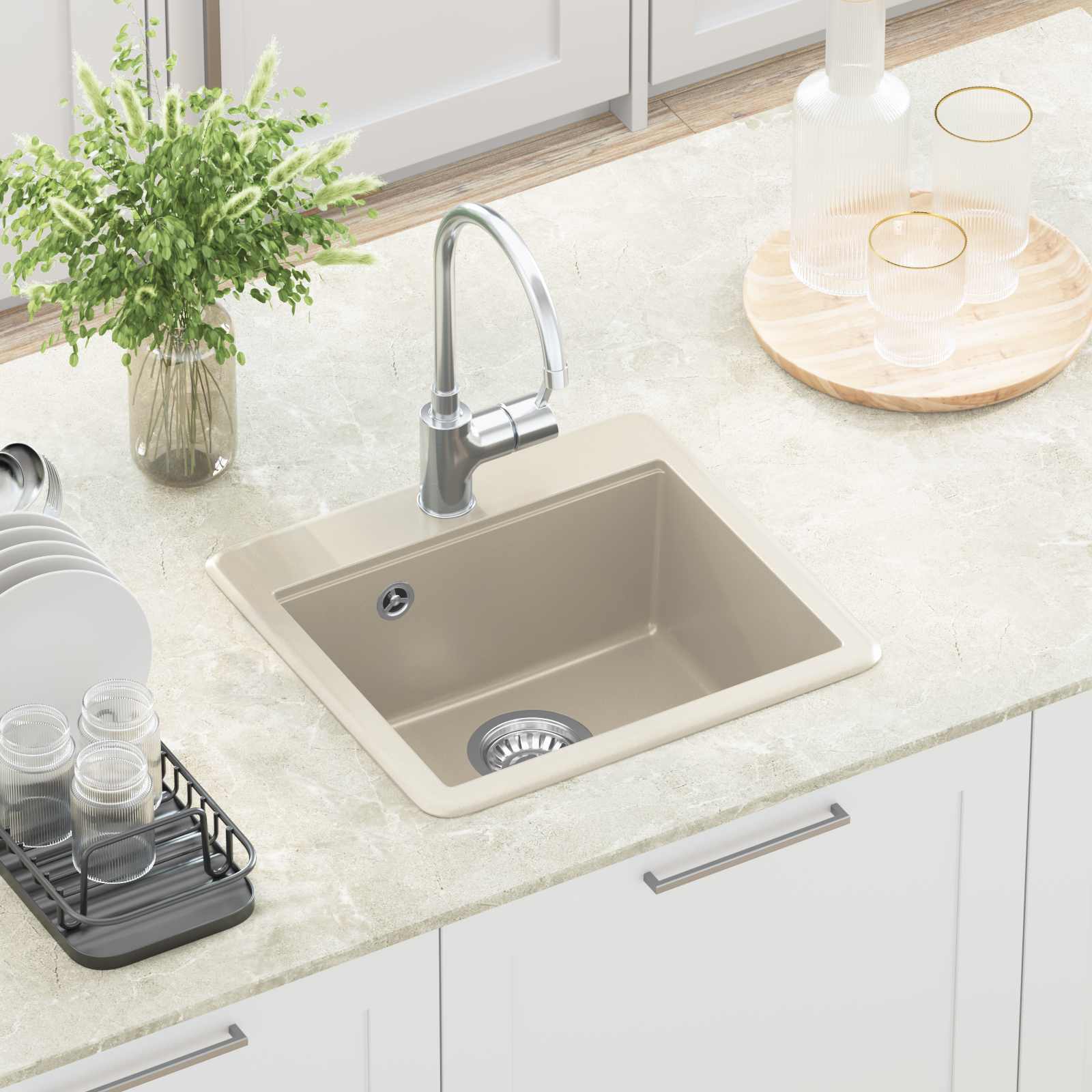 Waschbecken 80% Quarz und 20% Harz 470 x 440 mm Beige