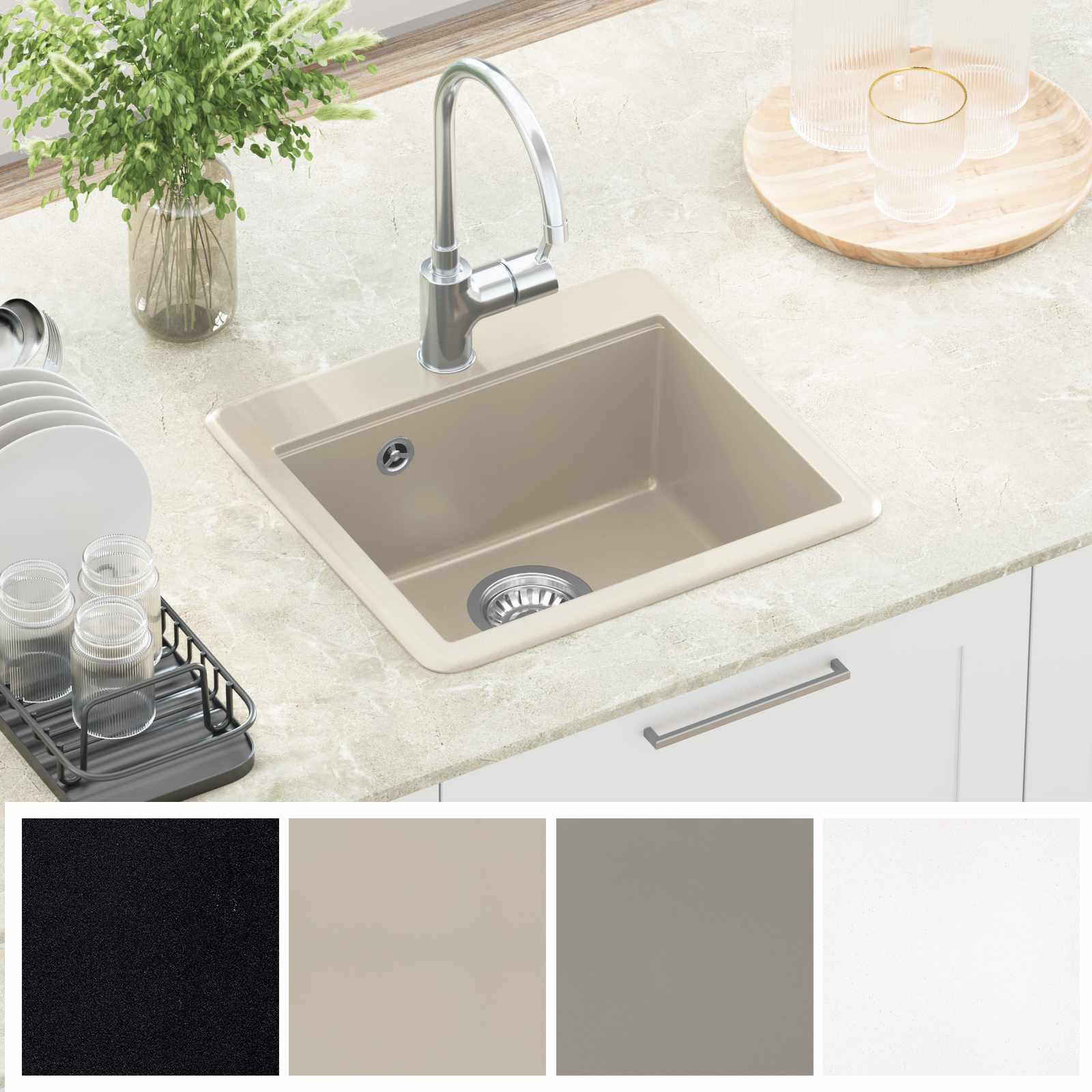 Waschbecken 80% Quarz und 20% Harz 470 x 440 mm Beige