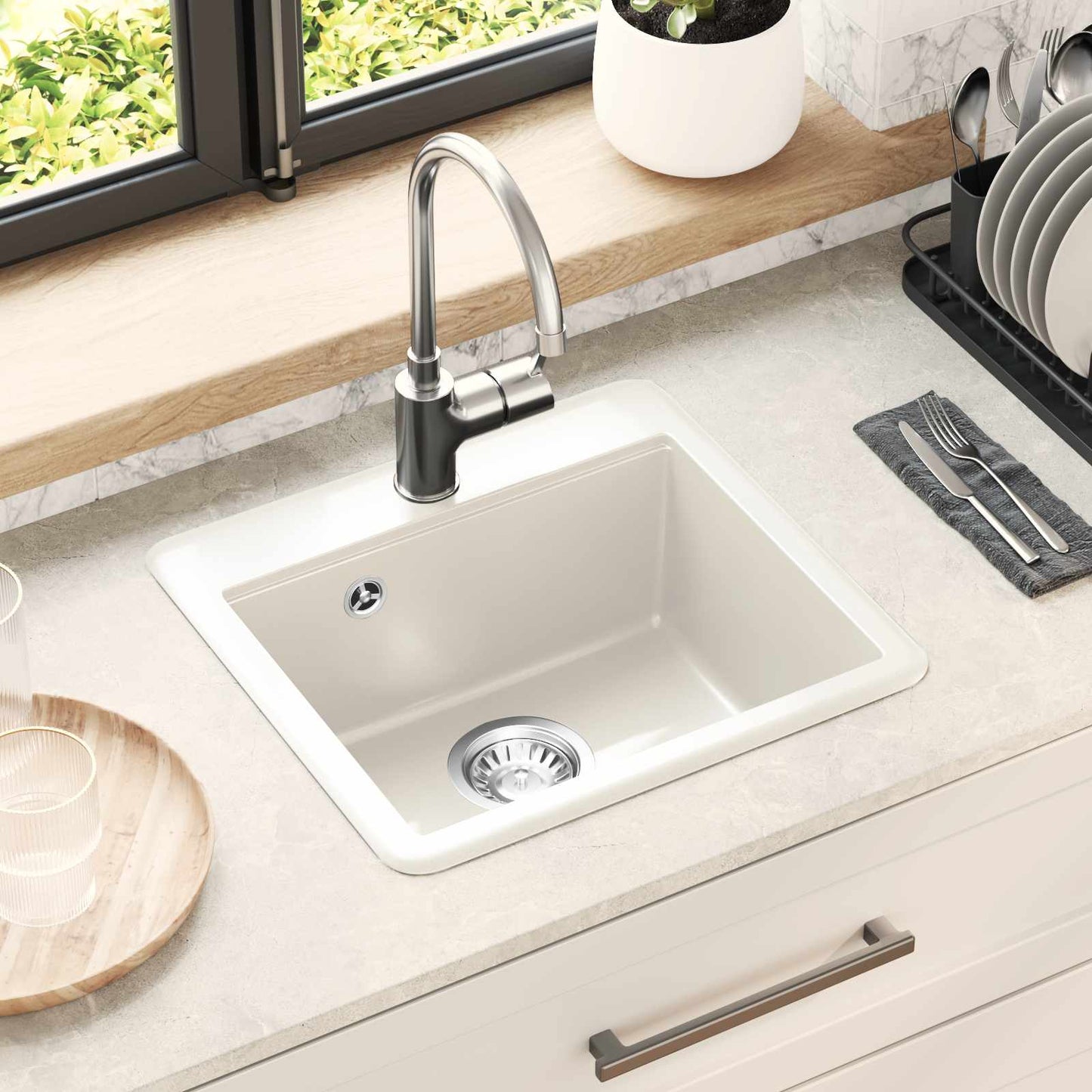 Waschbecken 80% Quarz und 20% Harz 470 x 440 mm Weiß