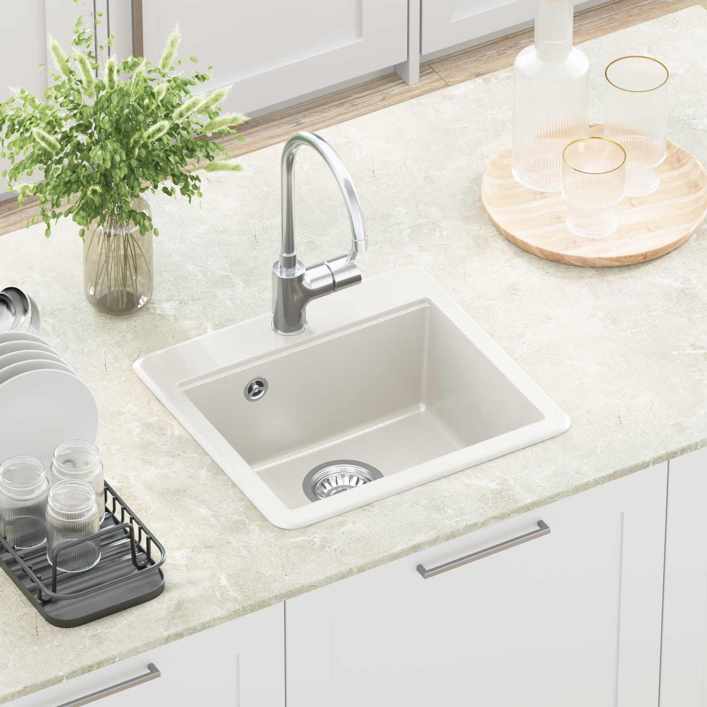 Waschbecken 80% Quarz und 20% Harz 470 x 440 mm Weiß