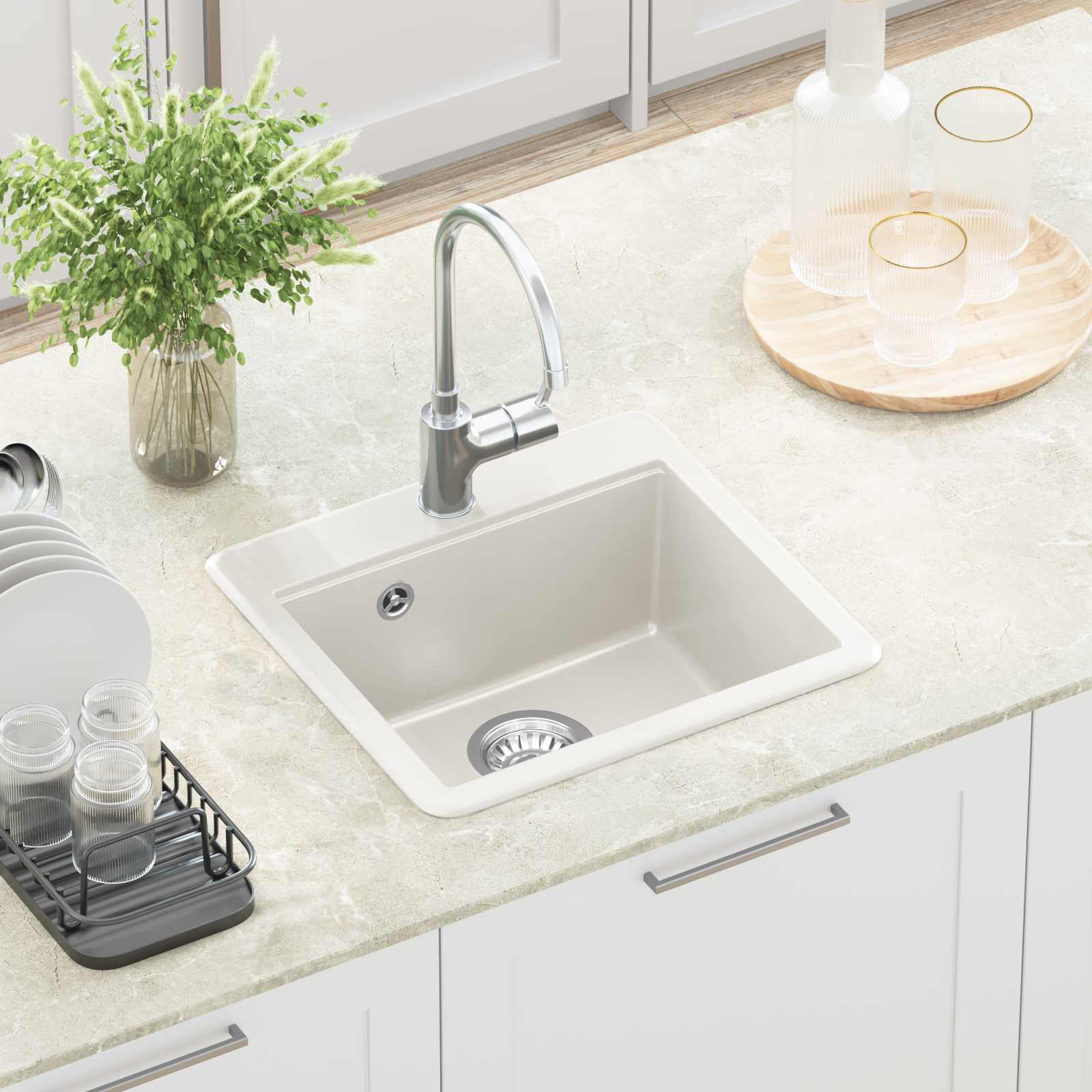 Waschbecken 80% Quarz und 20% Harz 470 x 440 mm Weiß