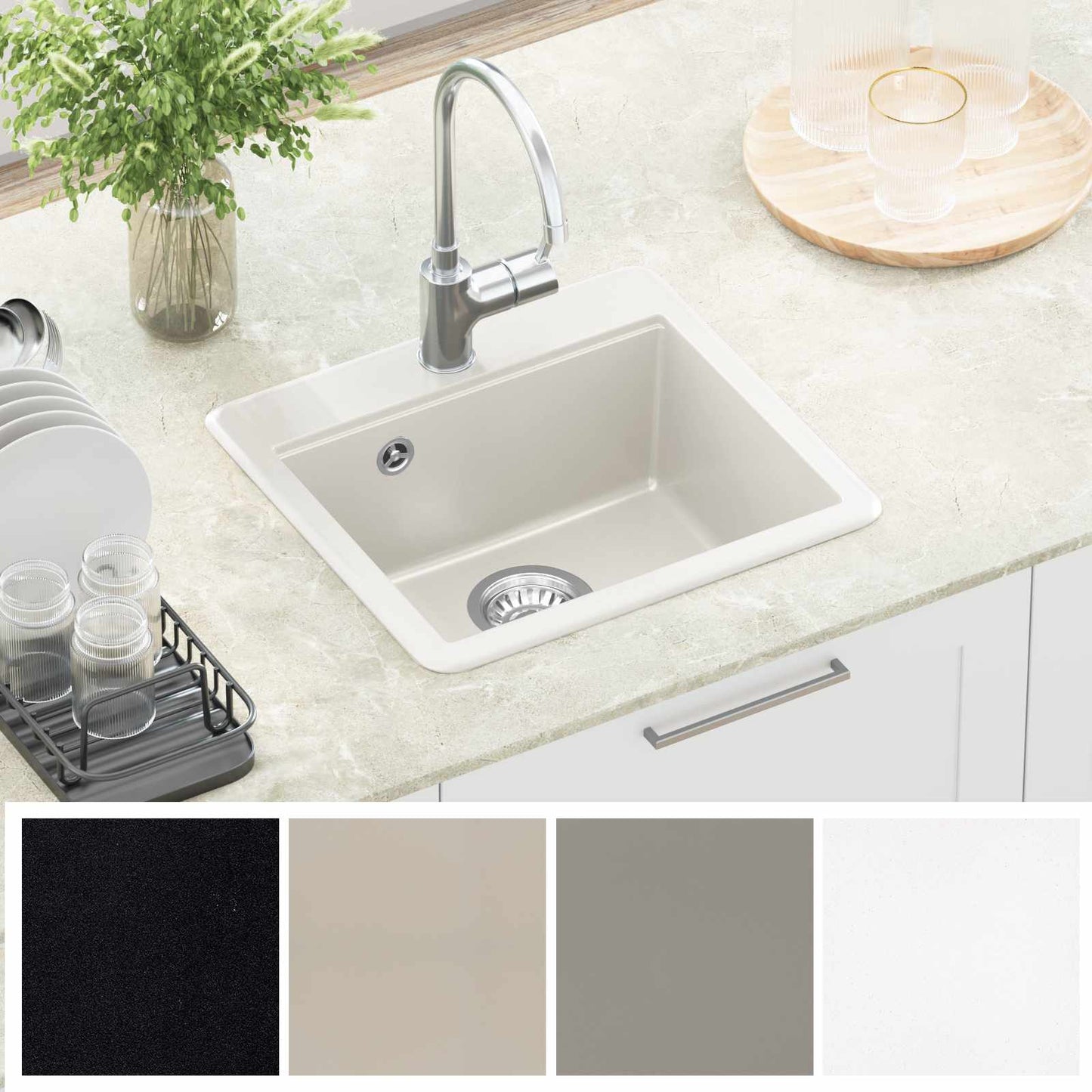 Waschbecken 80% Quarz und 20% Harz 470 x 440 mm Weiß