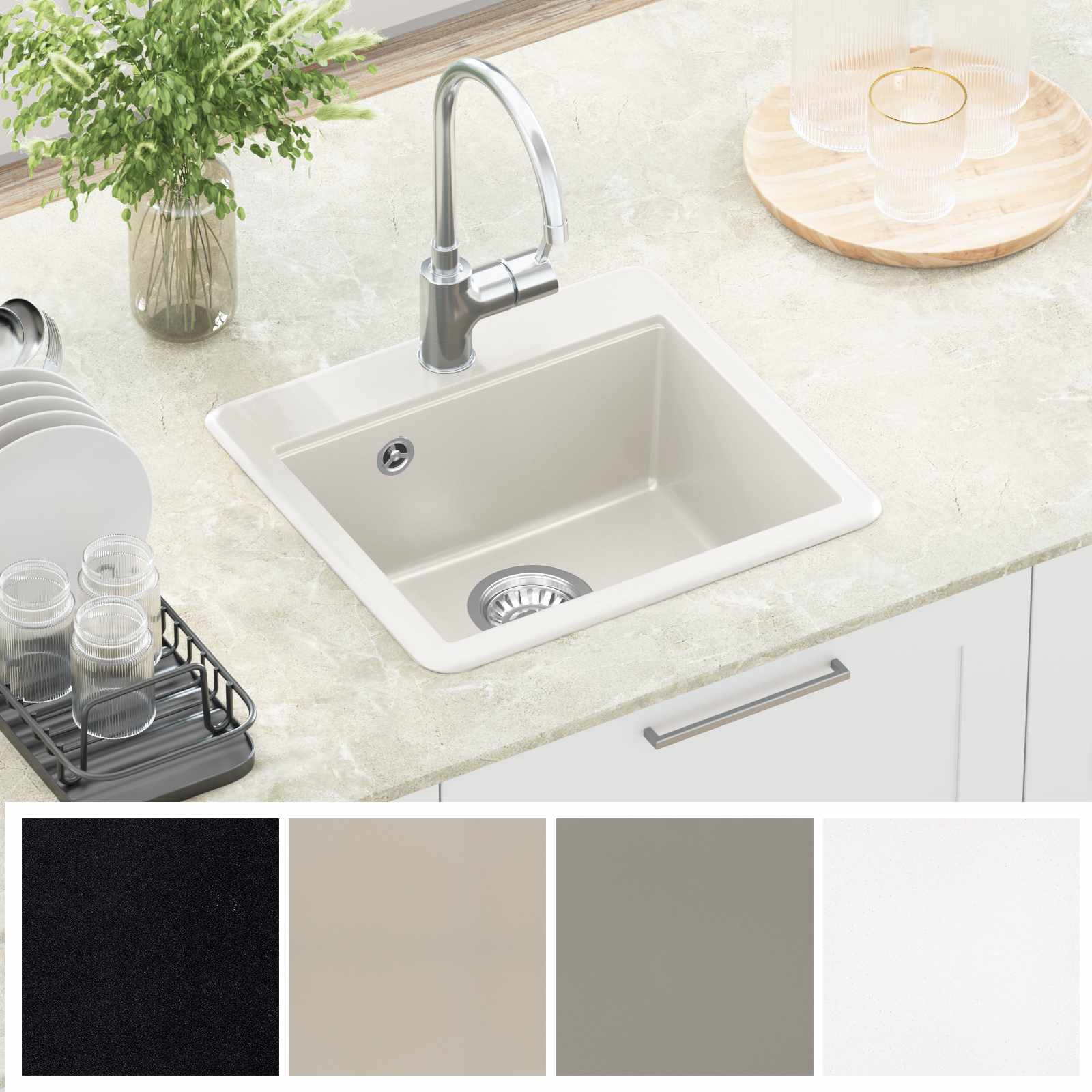 Waschbecken 80% Quarz und 20% Harz 470 x 440 mm Weiß