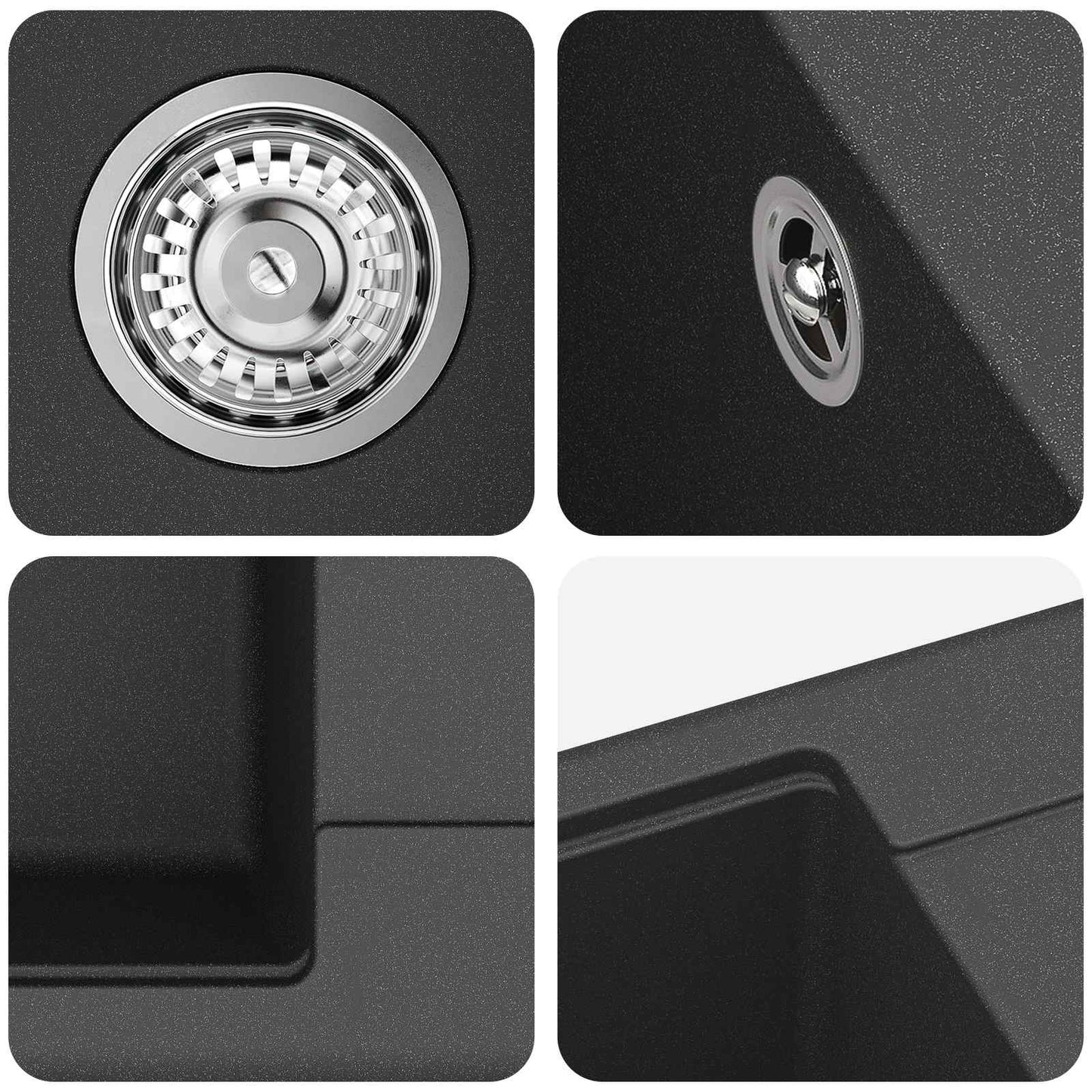 Waschbecken 80% Quarz und 20% Harz 670 x 460 mm Schwarz
