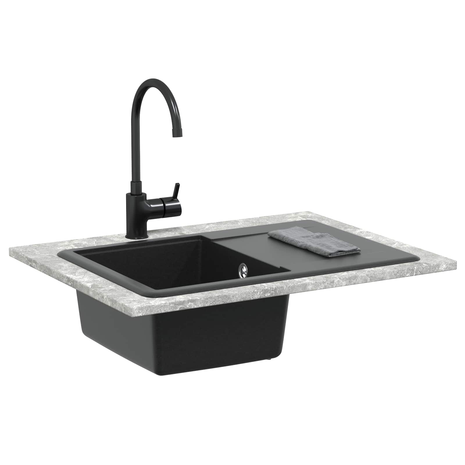Waschbecken 80% Quarz und 20% Harz 670 x 460 mm Schwarz