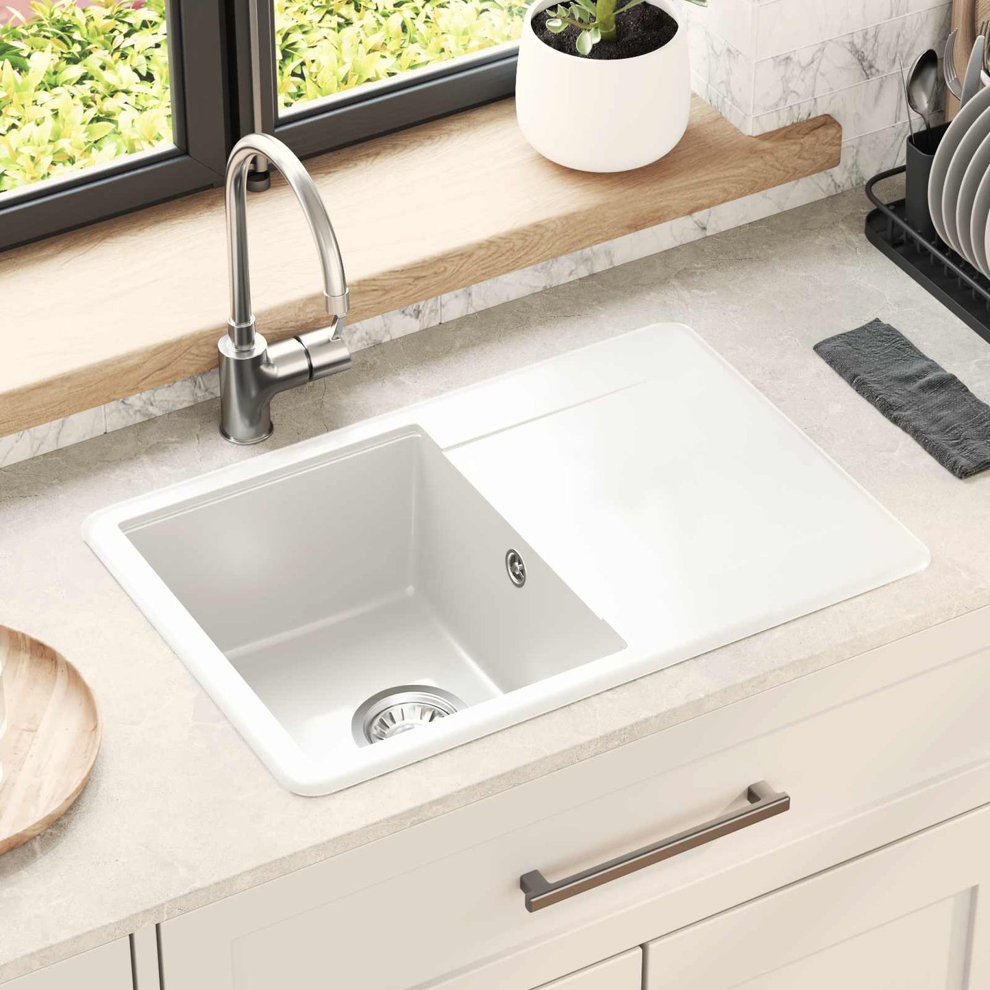 Waschbecken 80% Quarz und 20% Harz 670 x 460 mm Weiß