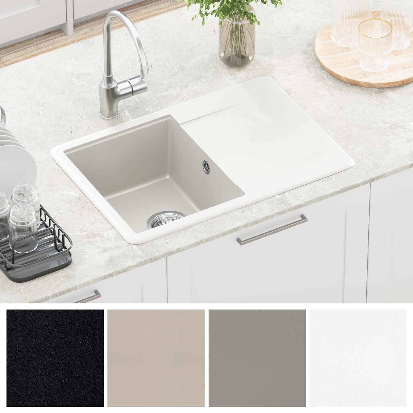 Waschbecken 80% Quarz und 20% Harz 670 x 460 mm Weiß