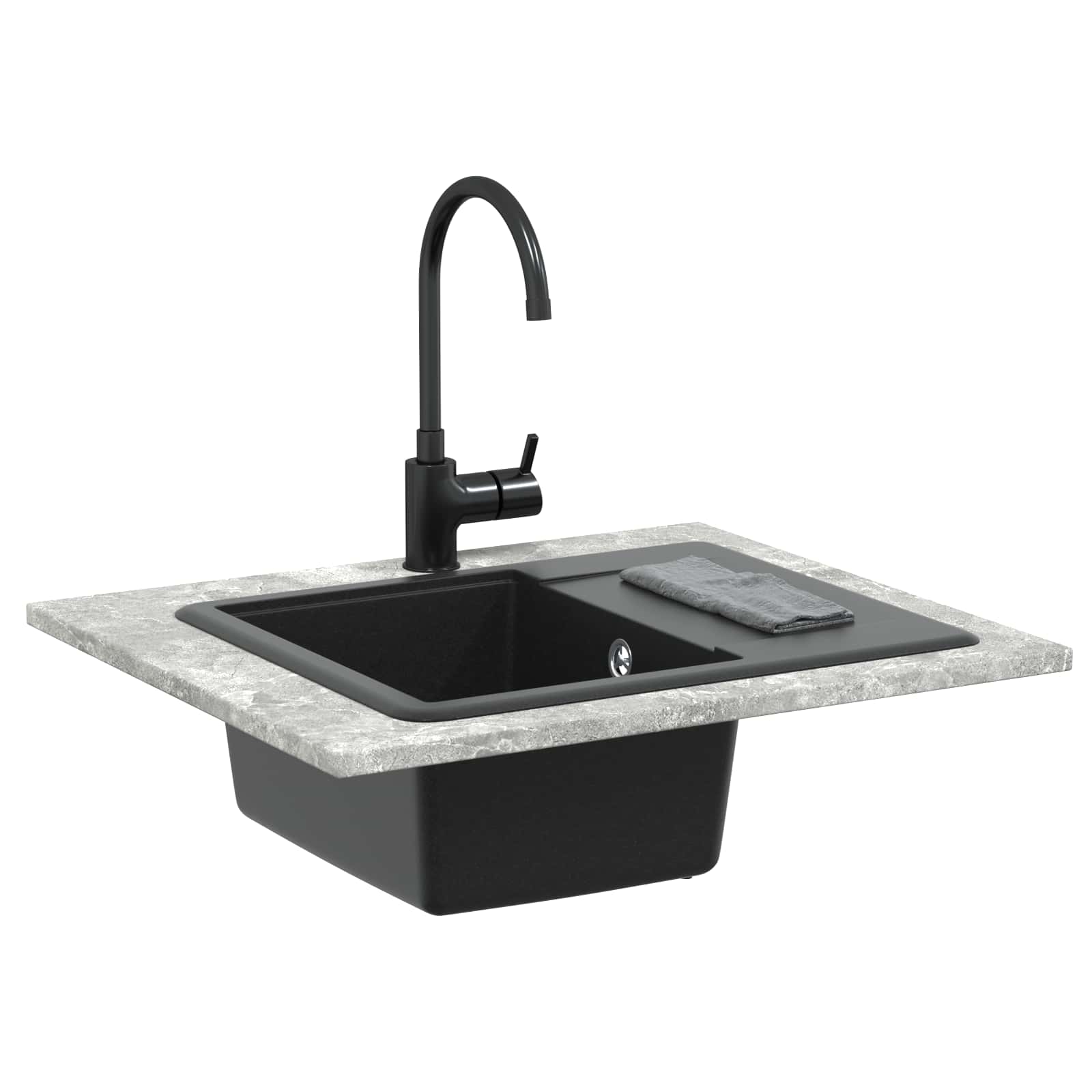 Waschbecken 80% Quarz und 20% Harz 560 x 460 mm Schwarz