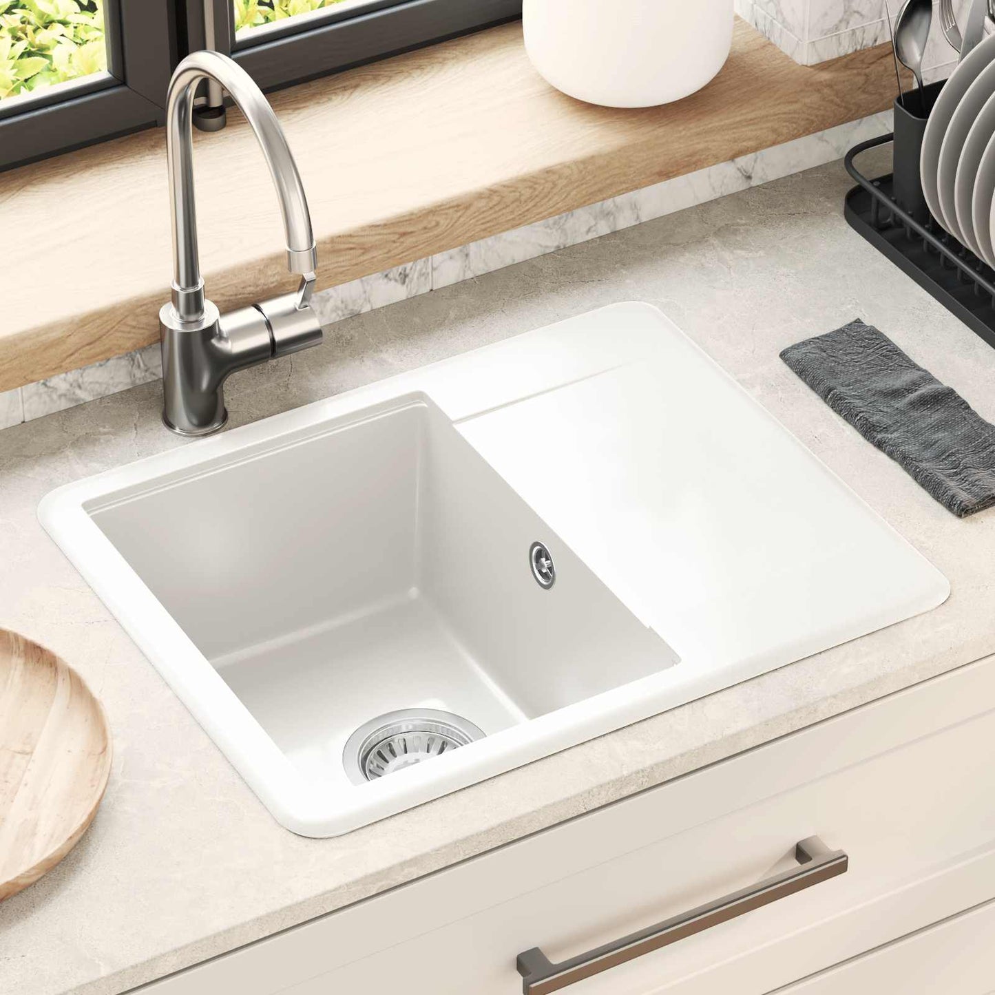 Waschbecken 80% Quarz und 20% Harz 560 x 460 mm Weiß