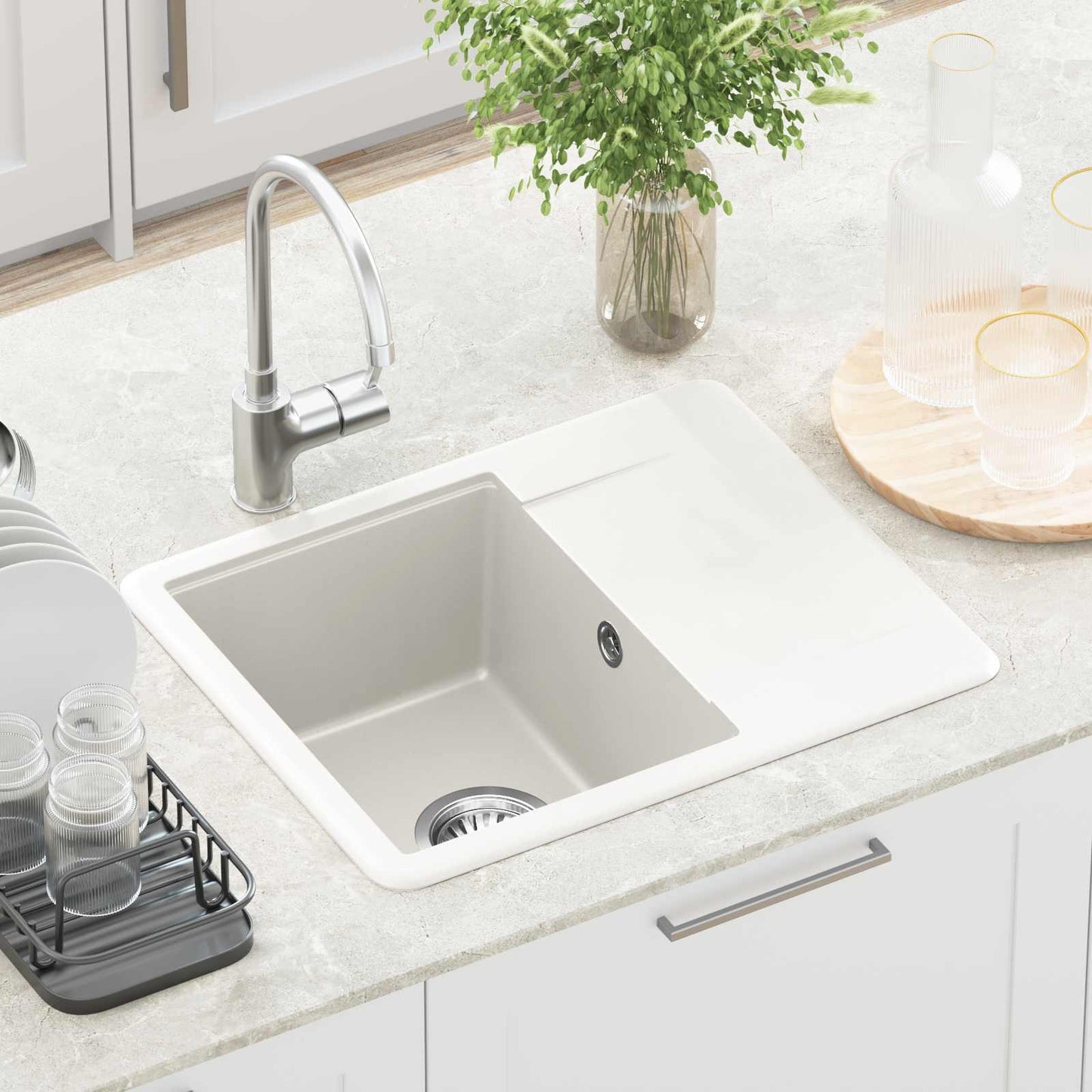 Waschbecken 80% Quarz und 20% Harz 560 x 460 mm Weiß