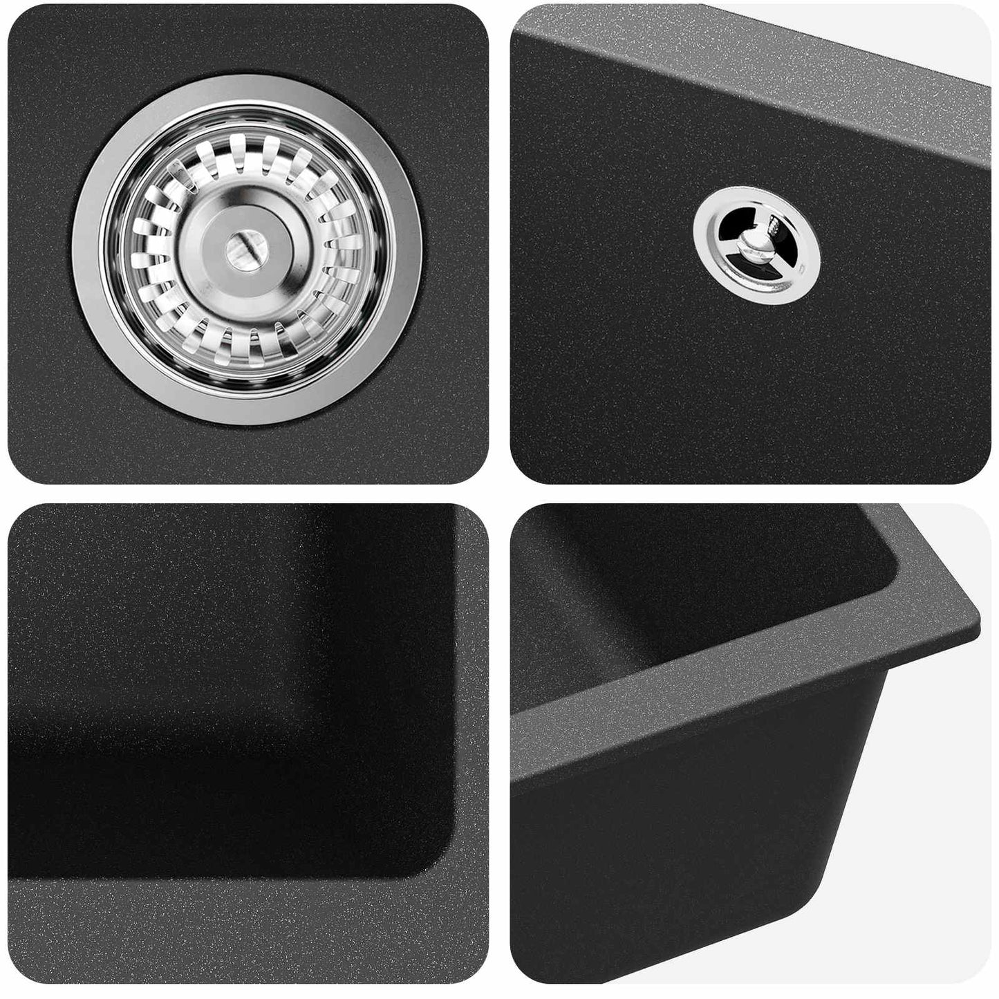 Waschbecken 80% Quarz und 20% Harz 370 x 460 mm Schwarz