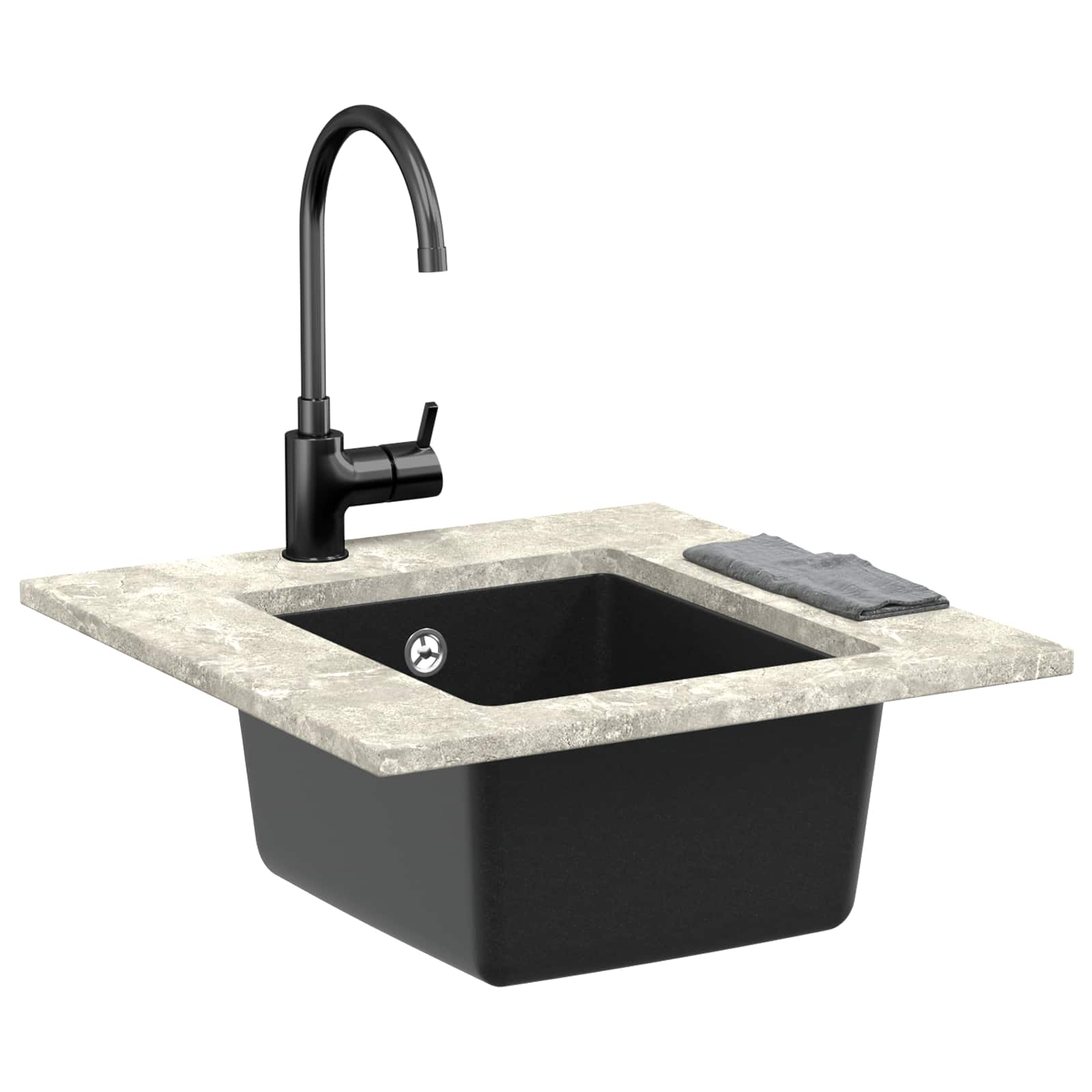Waschbecken 80% Quarz und 20% Harz 370 x 460 mm Schwarz