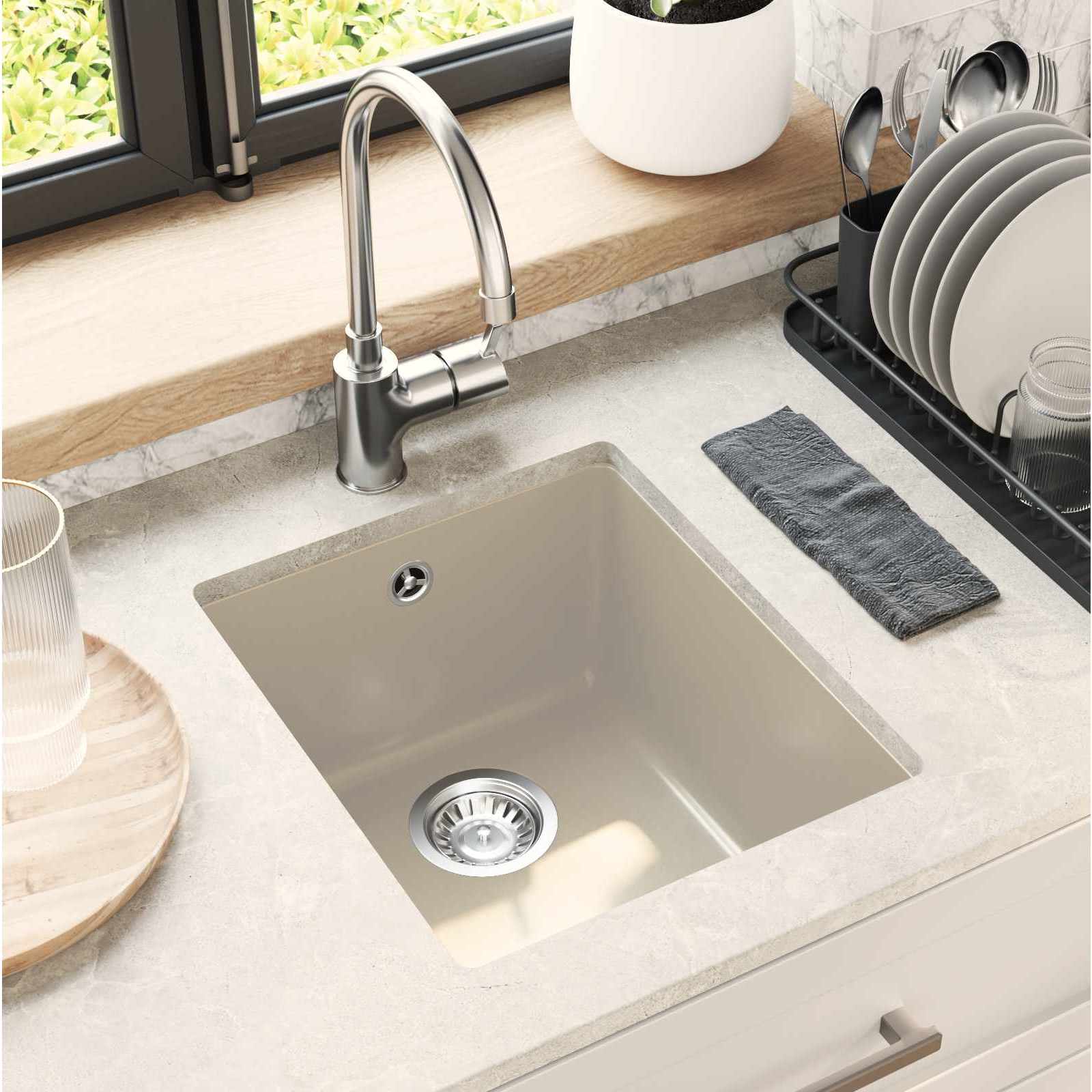 Waschbecken 80% Quarz und 20% Harz 370 x 460 mm Beige