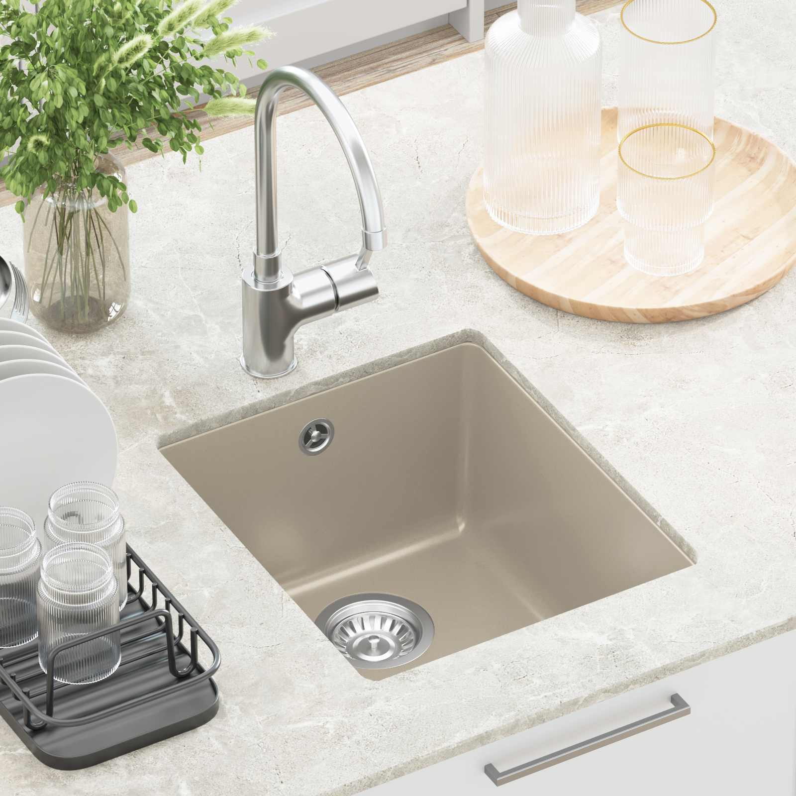 Waschbecken 80% Quarz und 20% Harz 370 x 460 mm Beige
