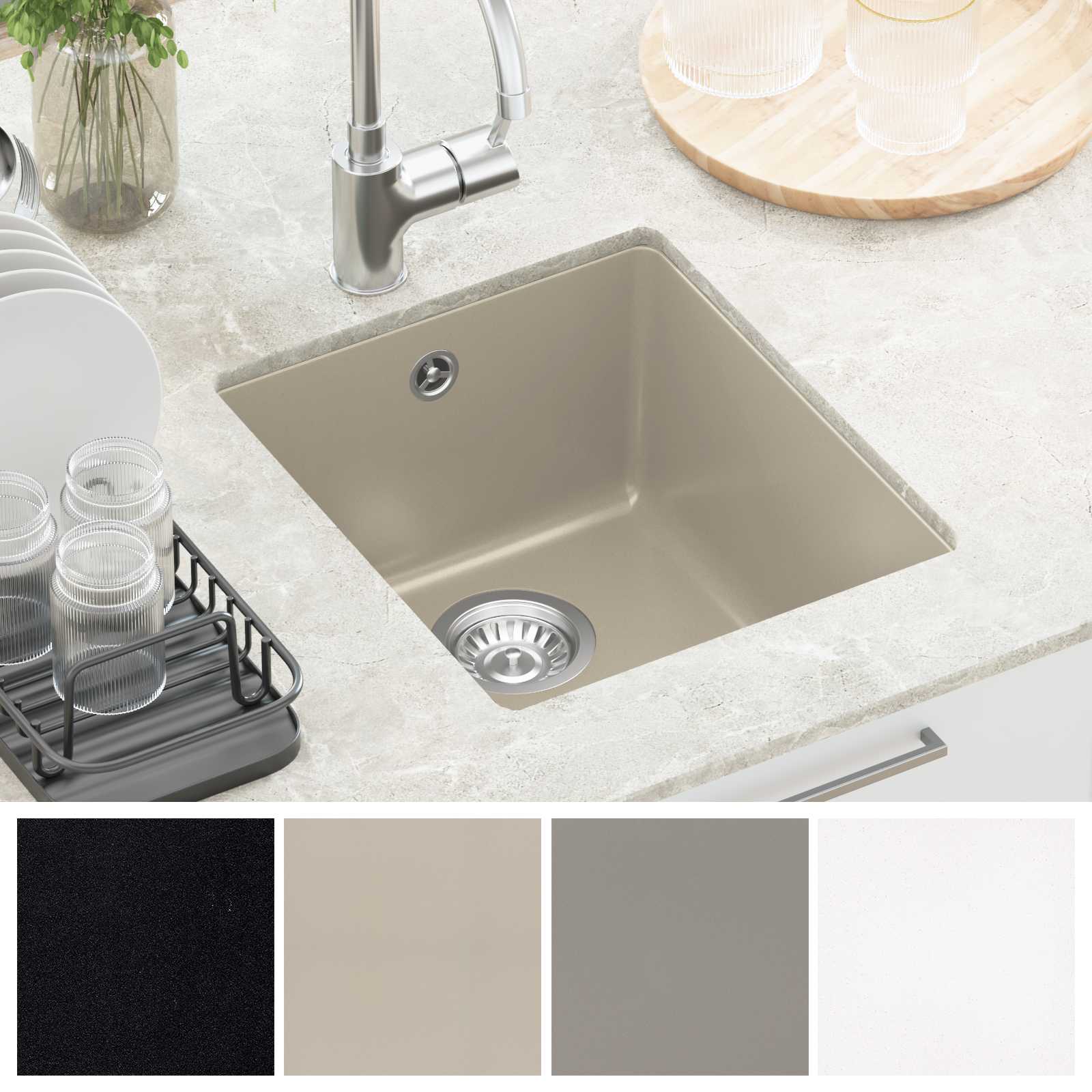 Waschbecken 80% Quarz und 20% Harz 370 x 460 mm Beige