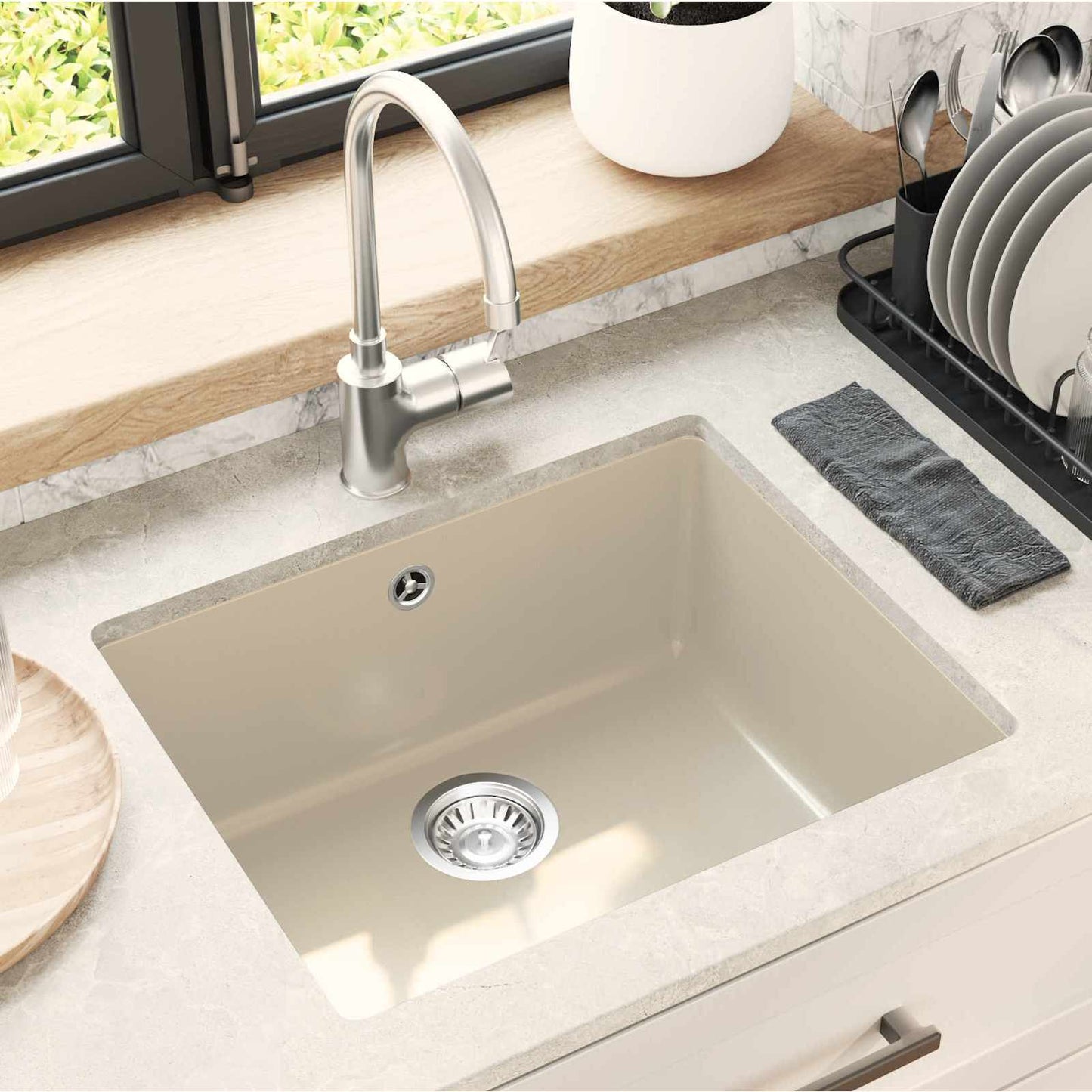 Waschbecken 80% Quarz und 20% Harz 530 x 460 mm Beige