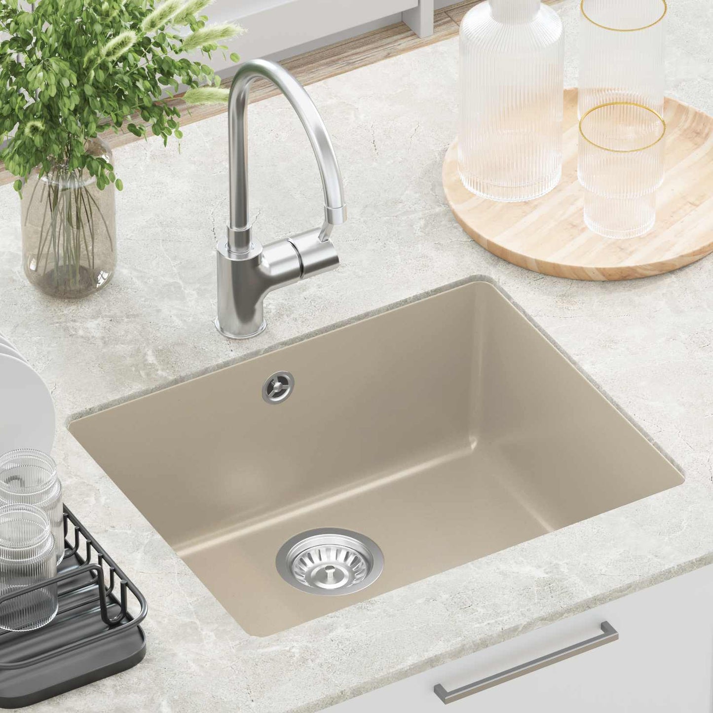 Waschbecken 80% Quarz und 20% Harz 530 x 460 mm Beige